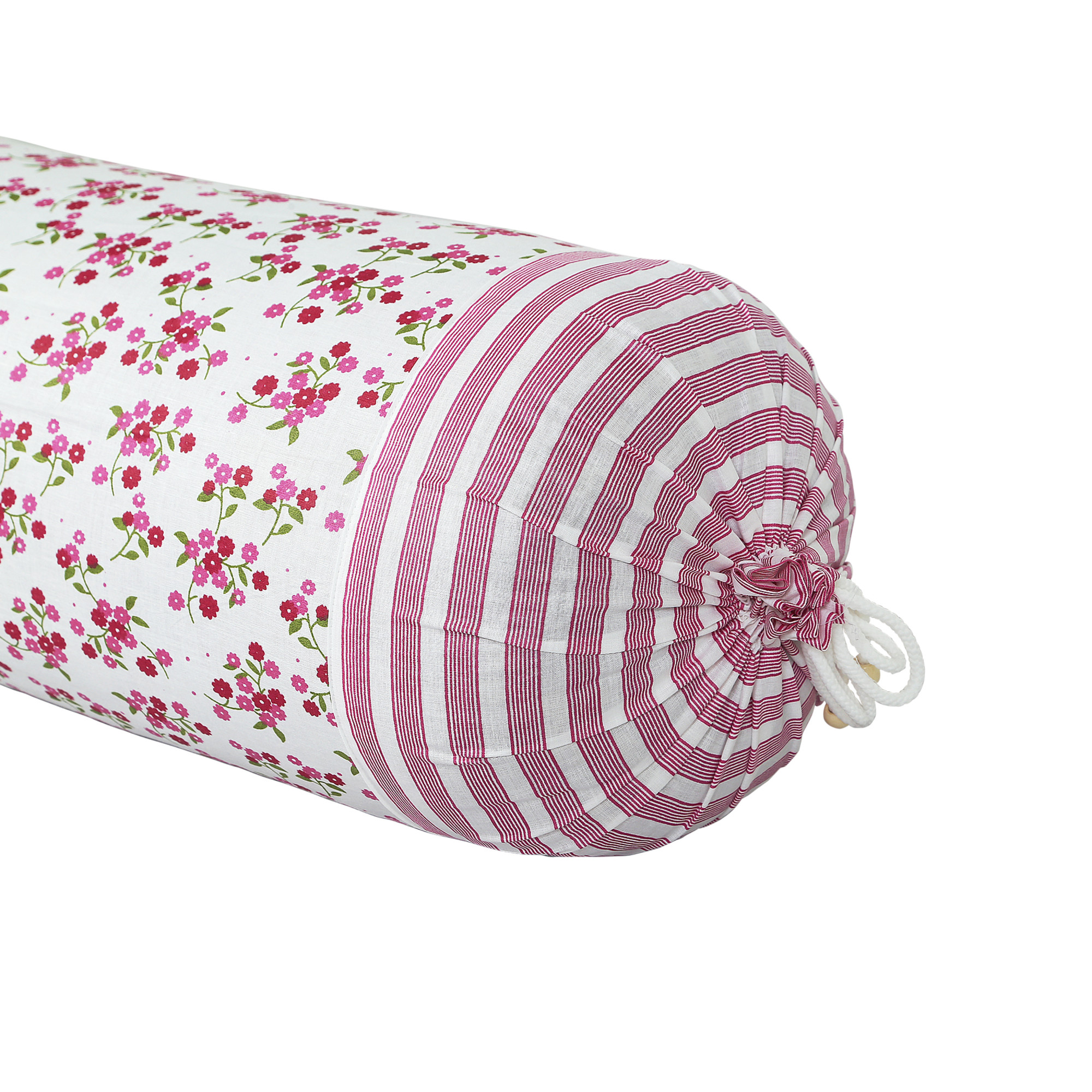 Kuber Industries Bolster Covers | Cotton Bolster Cover Set | Diwan Bolster Cover Set | Bolster Pillow Cover | Pink Flower Masand Cover | 16x32 Inch| White