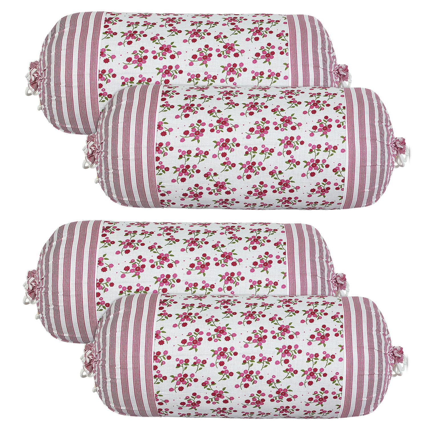 Kuber Industries Bolster Covers | Cotton Bolster Cover Set | Diwan Bolster Cover Set | Bolster Pillow Cover | Pink Flower Masand Cover | 16x32 Inch| White