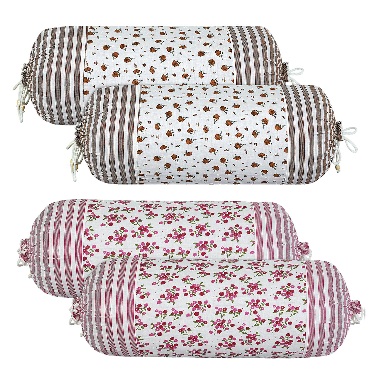Kuber Industries Bolster Covers | Cotton Bolster Cover Set | Diwan Bolster Cover Set | Bolster Pillow Cover | Flower Masand Cover | 16x32 Inch | Pack of 4 | Multi