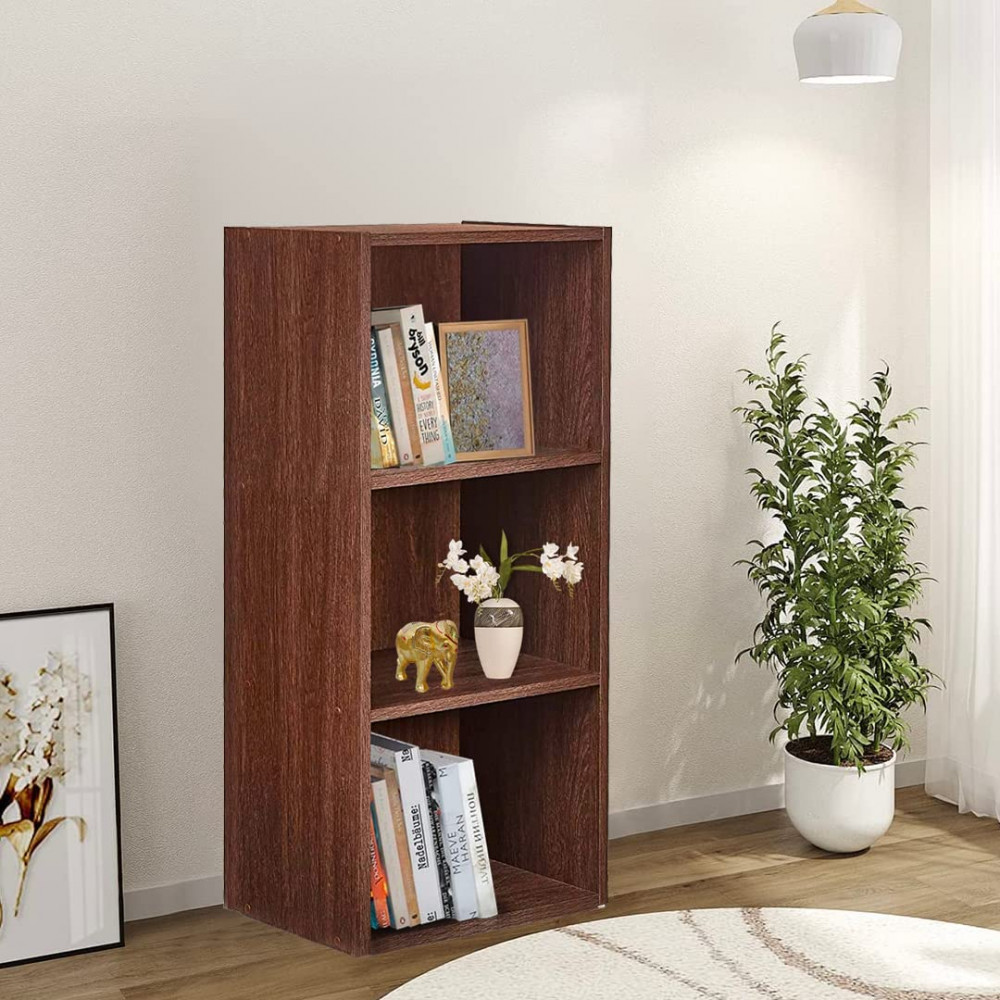 Kuber Industries Book Shelf | 3 Tier Engineered Wood Storage Shelfs | Wooden 3 Shelves Home Decor Showcase Cabinets | Storage Racks for Kitchen/Living/Study Room| 34 x 11 x 5&quot;