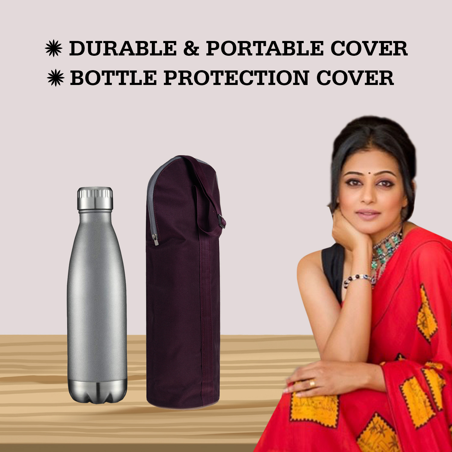 Kuber Industries Bottle Cover|Rexine Traveling Water Bottle Cover|Adjustable Strap & Zipper Closure|2.5 Ltr|XL Size (Purple)