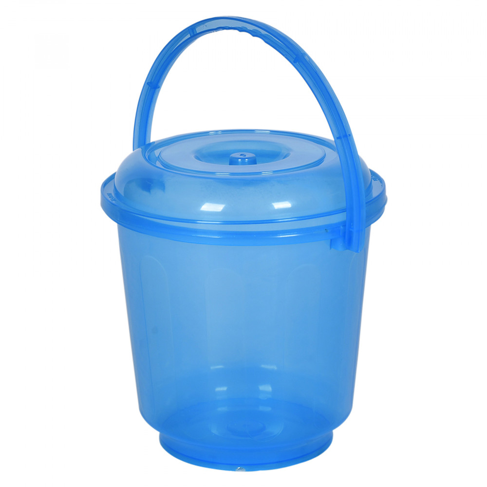 Kuber Industries Bucket | Bathroom Bucket | Utility Bucket for Daily Use | Bucket for Bathing | Water Storage Bucket | Bucket with Handle &amp; Lid | 13 LTR | SUPER-013 | Transparent Blue