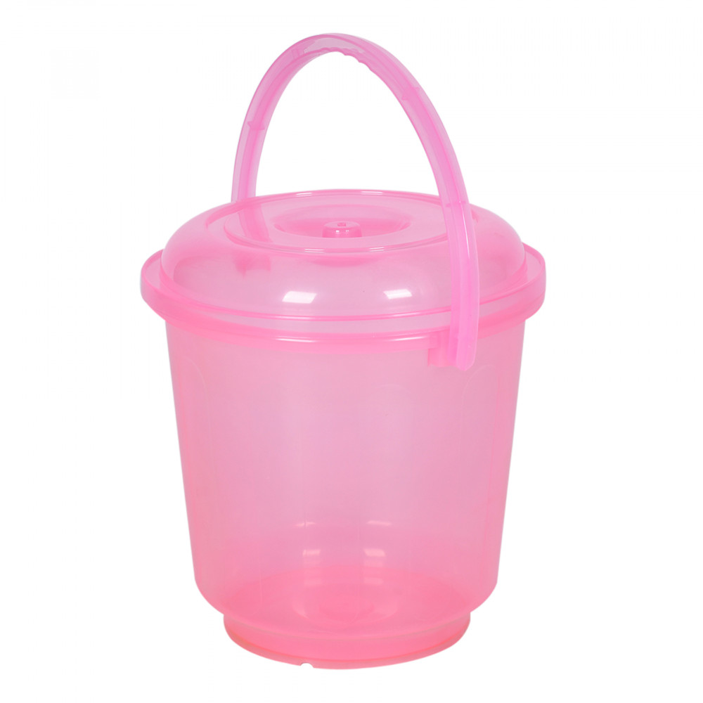 Kuber Industries Bucket | Bathroom Bucket | Utility Bucket for Daily Use | Bucket for Bathing | Water Storage Bucket | Bucket with Handle &amp; Lid | 13 LTR | SUPER-013 | Transparent Pink