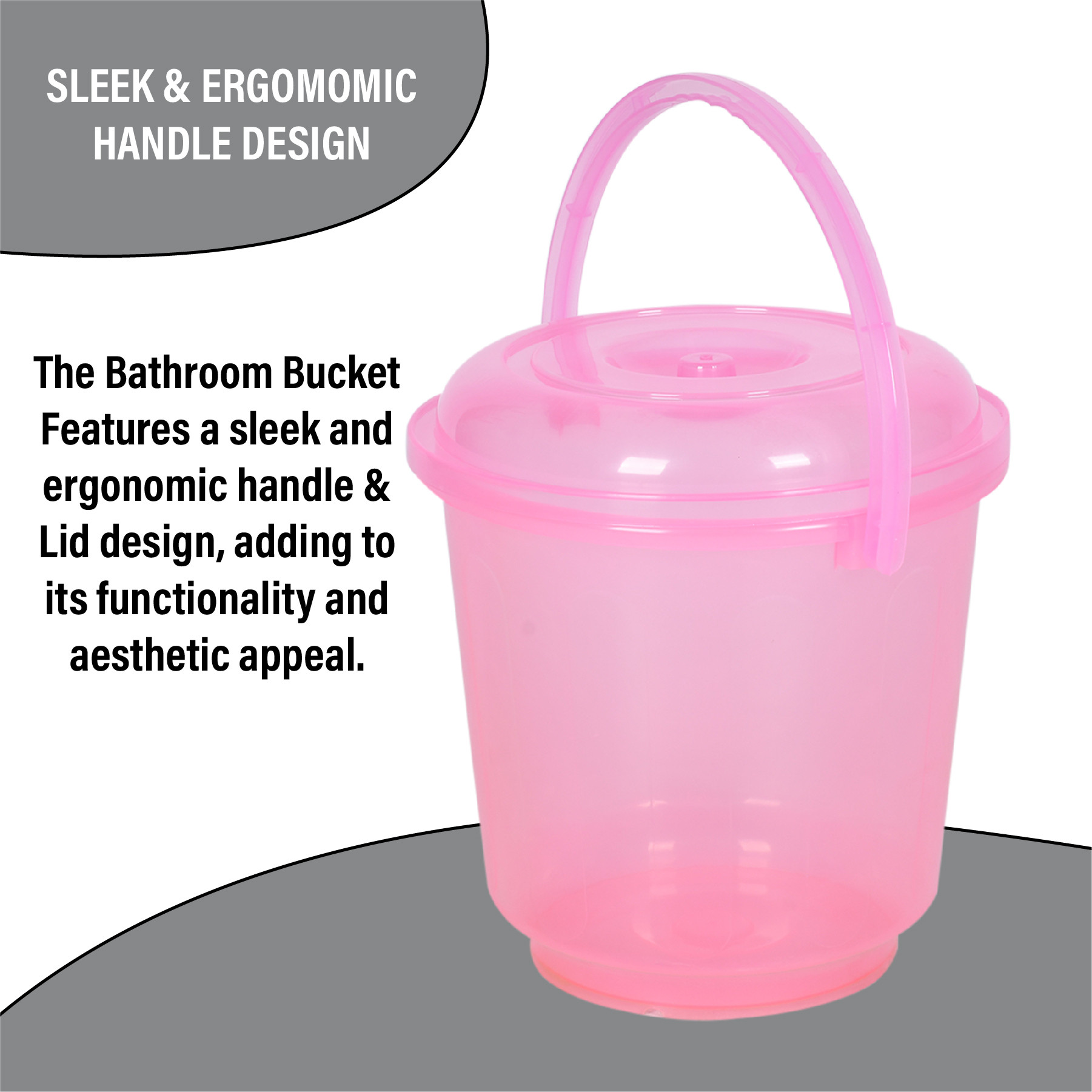 Kuber Industries Bucket | Bathroom Bucket | Utility Bucket for Daily Use | Bucket for Bathing | Water Storage Bucket | Bucket with Handle & Lid | 13 LTR | SUPER-013 | Transparent Pink