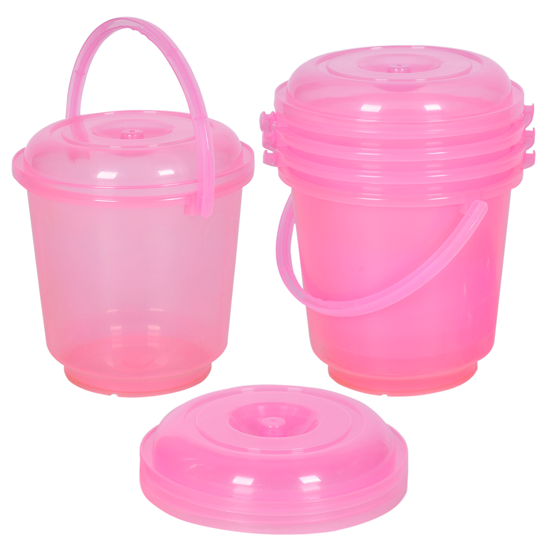 Kuber Industries Bucket | Bathroom Bucket | Utility Bucket for Daily Use | Bucket for Bathing | Water Storage Bucket | Bucket with Handle & Lid | 13 LTR | SUPER-013 | Transparent Pink