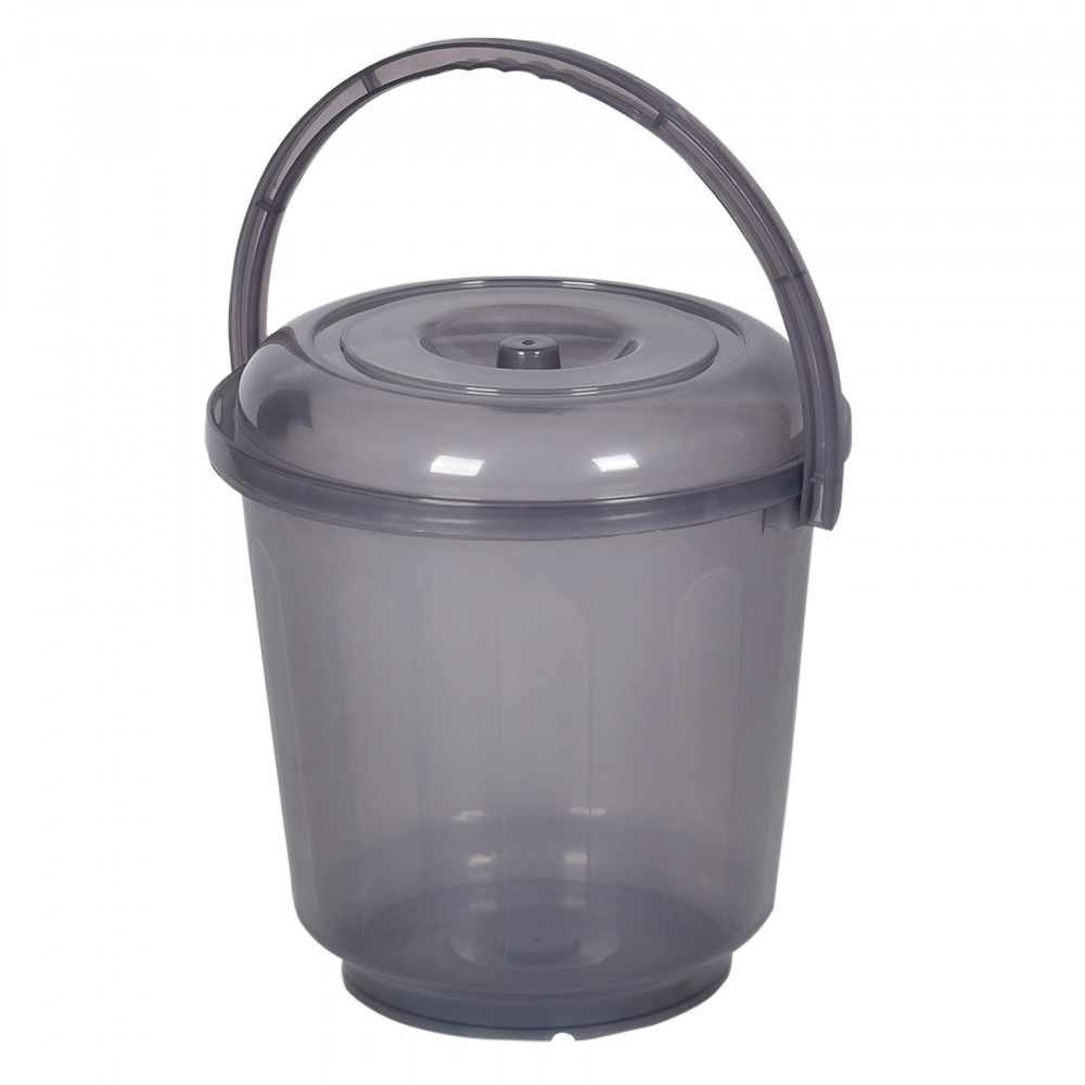 Kuber Industries Bucket | Bathroom Bucket | Utility Bucket for Daily Use | Bucket for Bathing | Water Storage Bucket | Bucket with Handle &amp; Lid | 13 LTR | SUPER-013 | Transparent Gray