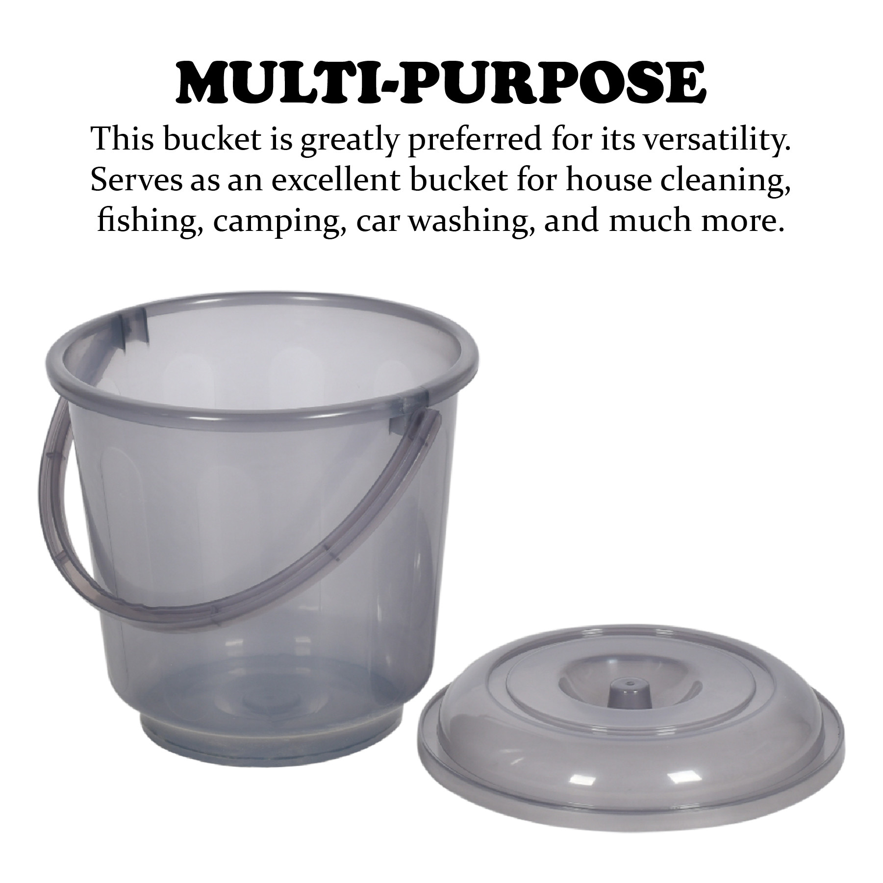Kuber Industries Bucket | Bathroom Bucket | Utility Bucket for Daily Use | Bucket for Bathing | Water Storage Bucket | Bucket with Handle & Lid | 13 LTR | SUPER-013 | Transparent Gray