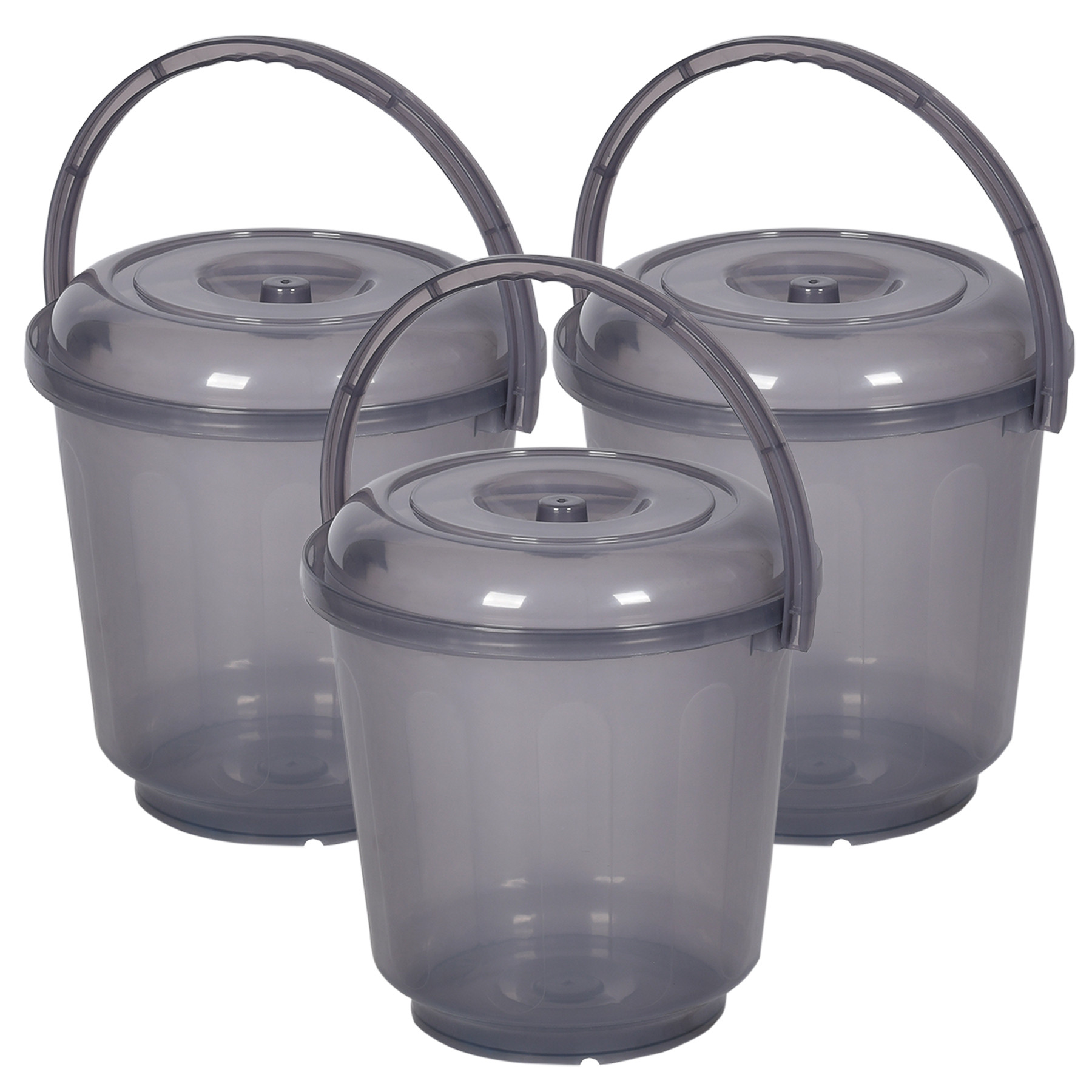 Kuber Industries Bucket | Bathroom Bucket | Utility Bucket for Daily Use | Bucket for Bathing | Water Storage Bucket | Bucket with Handle & Lid | 13 LTR | SUPER-013 | Transparent Gray