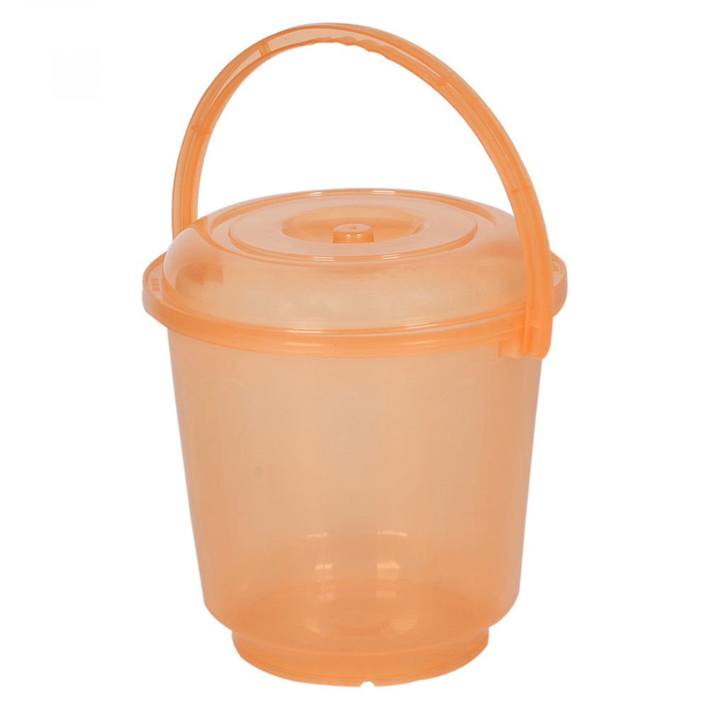 Kuber Industries Bucket | Bathroom Bucket | Utility Bucket for Daily Use | Bucket for Bathing | Water Storage Bucket | Bucket with Handle &amp; Lid | 13 LTR | SUPER-013 | Transparent Orange