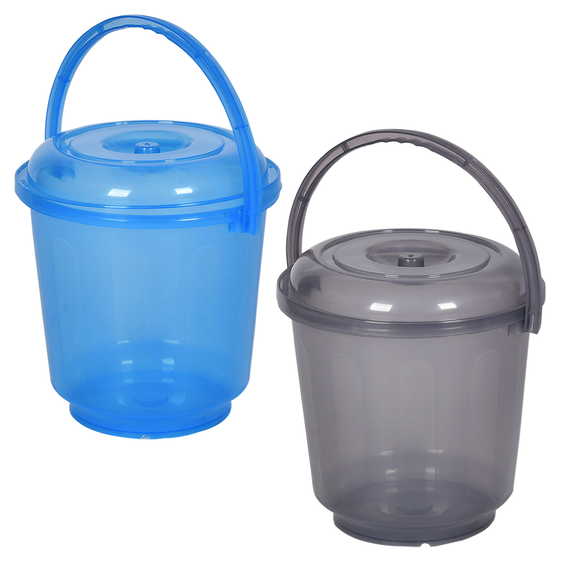 Kuber Industries Bucket | Bathroom Bucket | Utility Bucket for Daily Use | Water Storage Bucket | Bathing Bucket with Handle & Lid | 13 LTR | SUPER-013 | Transparent | Blue & Gray