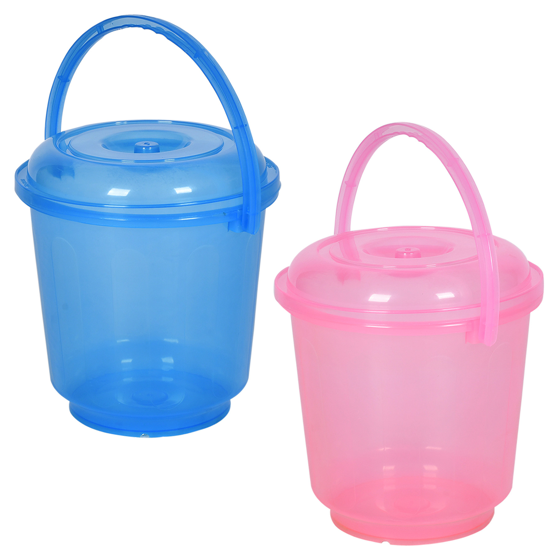 Kuber Industries Bucket | Bathroom Bucket | Utility Bucket for Daily Use | Water Storage Bucket | Bathing Bucket with Handle & Lid | 13 LTR | SUPER-013 | Transparent | Blue & Pink
