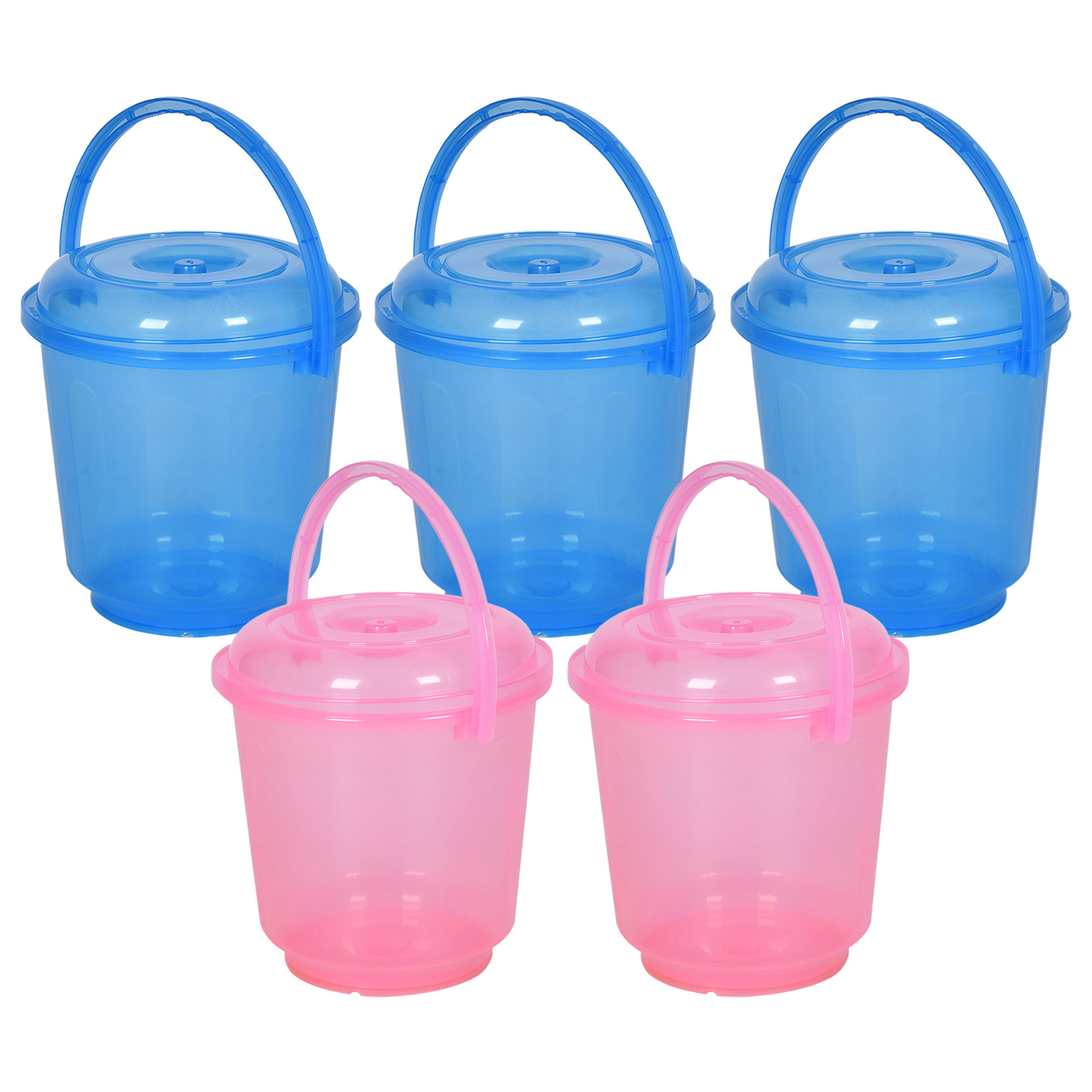 Kuber Industries Bucket | Bathroom Bucket | Utility Bucket for Daily Use | Water Storage Bucket | Bathing Bucket with Handle & Lid | 13 LTR | SUPER-013 | Transparent | Blue & Pink