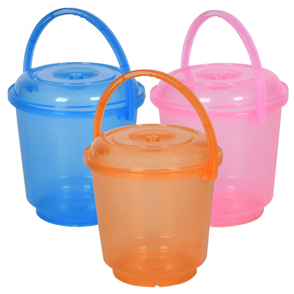 Kuber Industries Bucket | Bathroom Bucket | Utility Bucket for Daily Use | Water Storage Bucket | Bathing Bucket with Handle &amp; Lid | 13 LTR | SUPER-013 | Transparent | Multicolor
