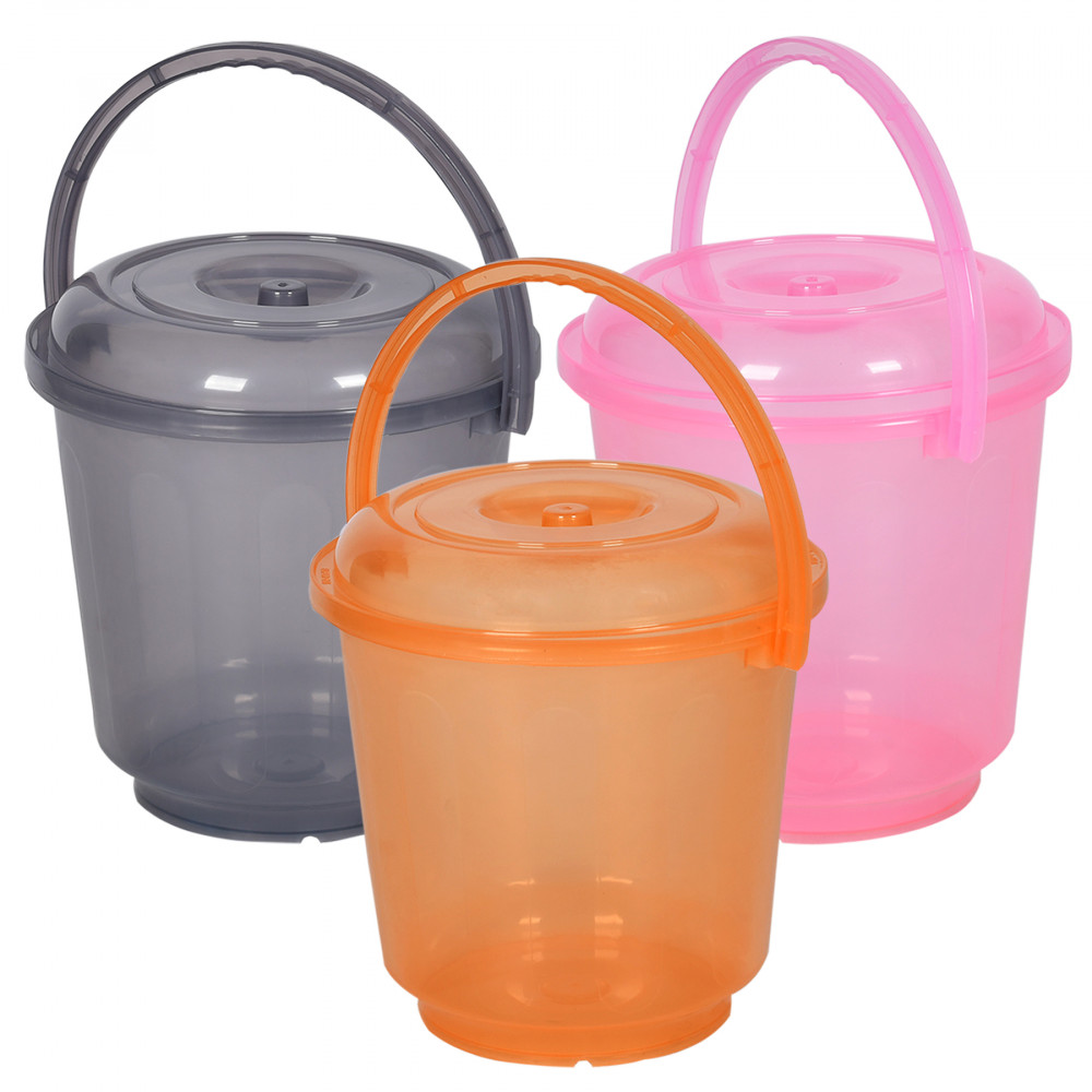 Kuber Industries Bucket | Bathroom Bucket | Utility Bucket for Daily Use | Water Storage Bucket | Bathing Bucket with Handle &amp; Lid | 13 LTR | SUPER-013 | Transparent | Multicolor