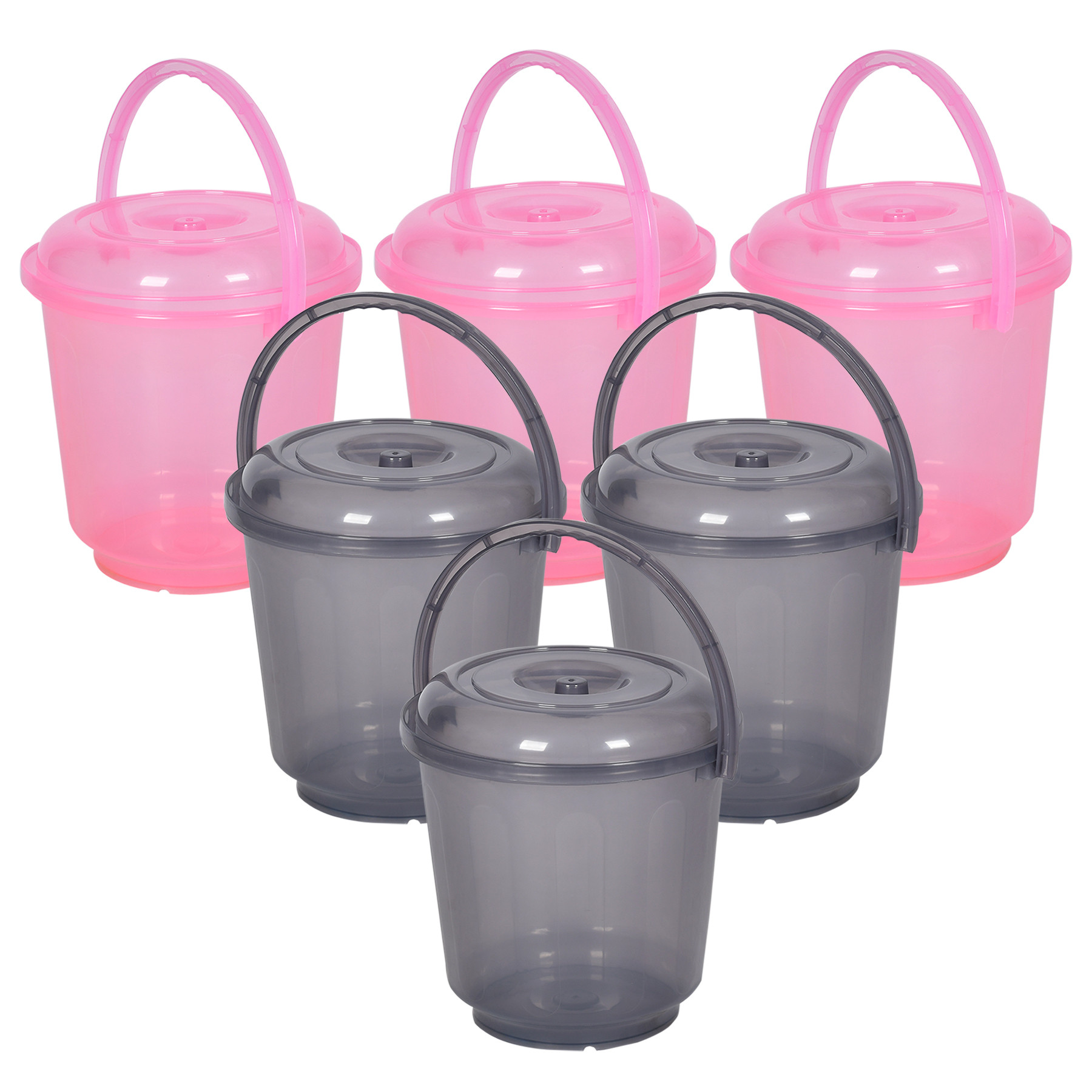 Kuber Industries Bucket | Bathroom Bucket | Utility Bucket for Daily Use | Water Storage Bucket | Bathing Bucket with Handle & Lid | 13 LTR | SUPER-013 | Transparent | Pink & Gray