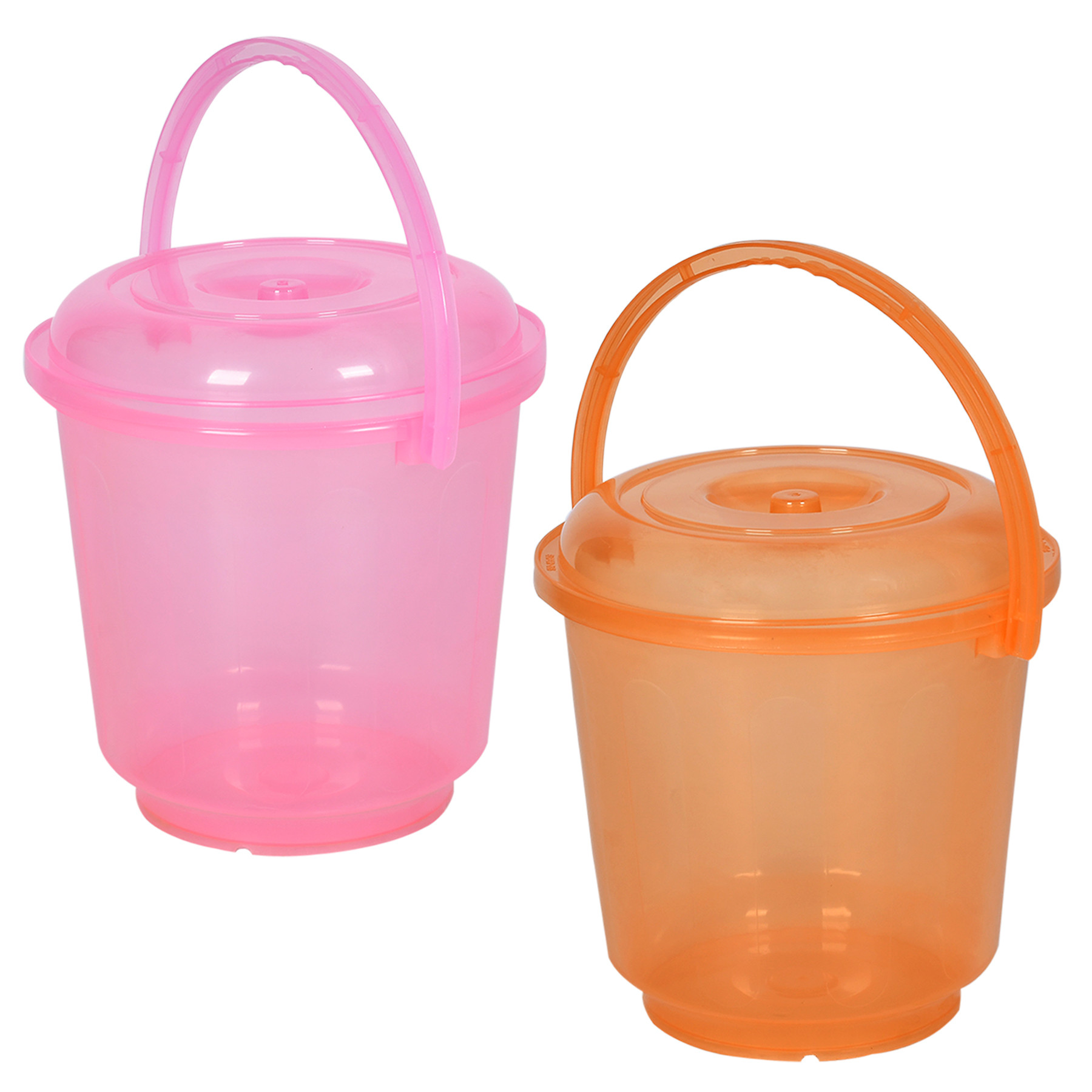 Kuber Industries Bucket | Bathroom Bucket | Utility Bucket for Daily Use | Water Storage Bucket | Bathing Bucket with Handle & Lid | 13 LTR | SUPER-013 | Transparent | Pink & Orange