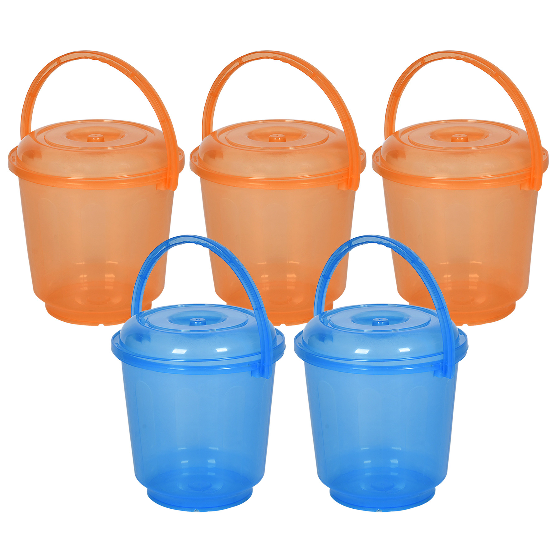 Kuber Industries Bucket | Bathroom Bucket | Utility Bucket for Daily Use | Water Storage Bucket | Bathing Bucket with Handle & Lid | 13 LTR | SUPER-013 | Transparent | Blue & Orange