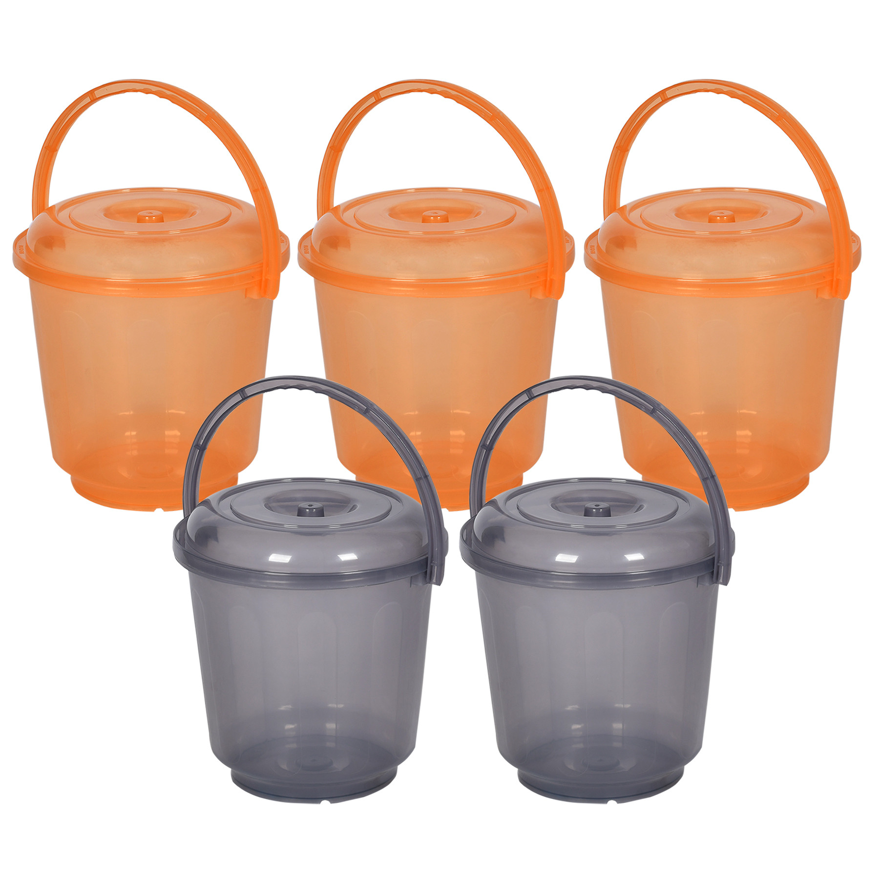 Kuber Industries Bucket | Bathroom Bucket | Utility Bucket for Daily Use | Water Storage Bucket | Bathing Bucket with Handle & Lid | 13 LTR | SUPER-013 | Transparent | Gray & Orange