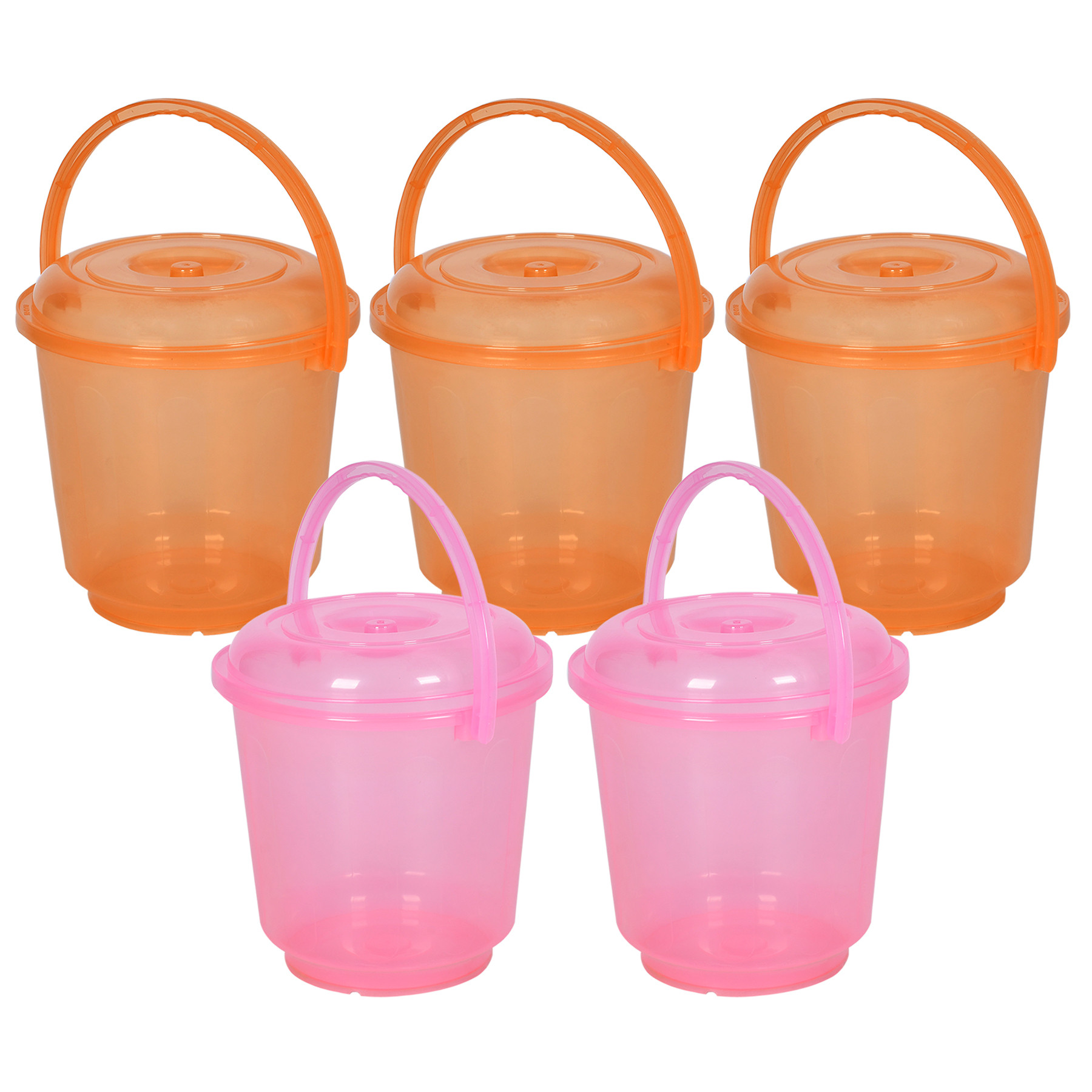 Kuber Industries Bucket | Bathroom Bucket | Utility Bucket for Daily Use | Water Storage Bucket | Bathing Bucket with Handle & Lid | 13 LTR | SUPER-013 | Transparent | Pink & Orange