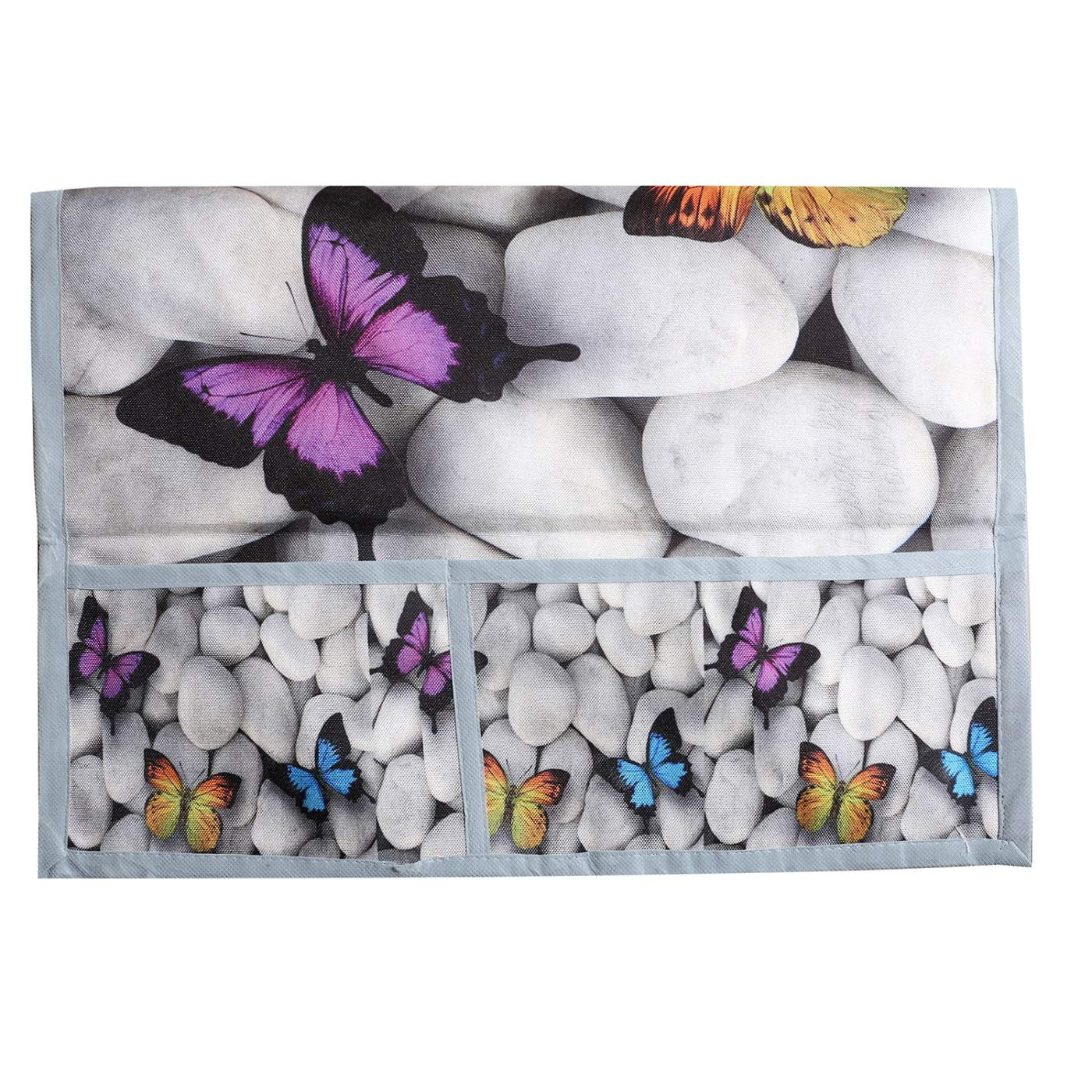 Kuber Industries butterfly Print Jute 3-Layered Fridge/Refrigerator Top Cover with 6 Utility Pockets,Gold