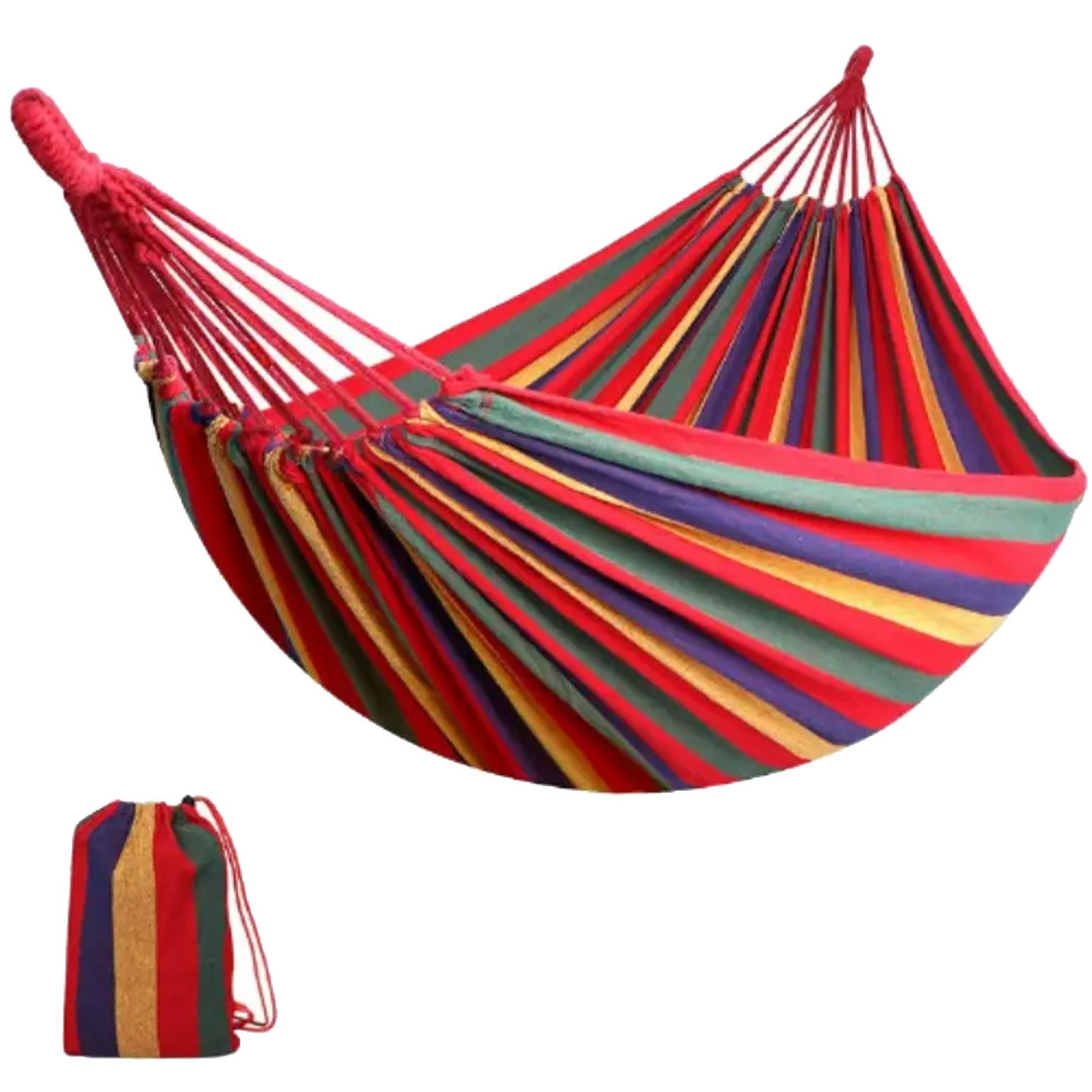 Kuber Industries Canvas Travel Hammock |Garden Hammock Swing For Adults|130 KG Load Bearing Capicity|Including 2 Rope, 1 Bag (Red &amp; Yellow)
