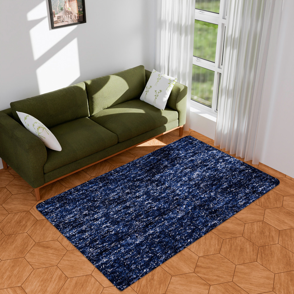 Kuber Industries Carpet | Shaggy Carpet for Living Room | Fluffy Carpet for Bedroom | Lexus Home Decor Carpet | Floor Carpet Rug | Non-Slip Bedside Rug | 3x5 Feet | Blue