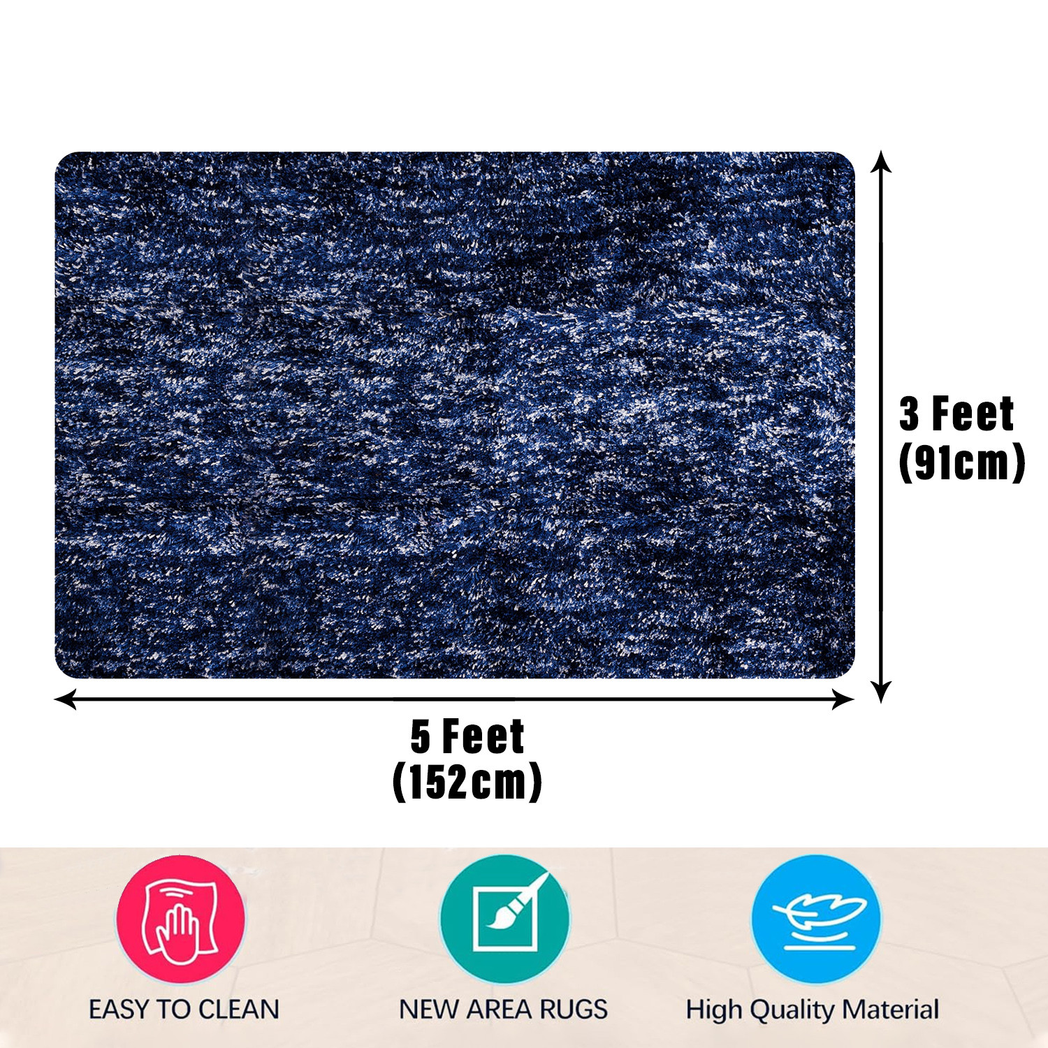 Kuber Industries Carpet | Shaggy Carpet for Living Room | Fluffy Carpet for Bedroom | Lexus Home Decor Carpet | Floor Carpet Rug | Non-Slip Bedside Rug | 3x5 Feet | Blue