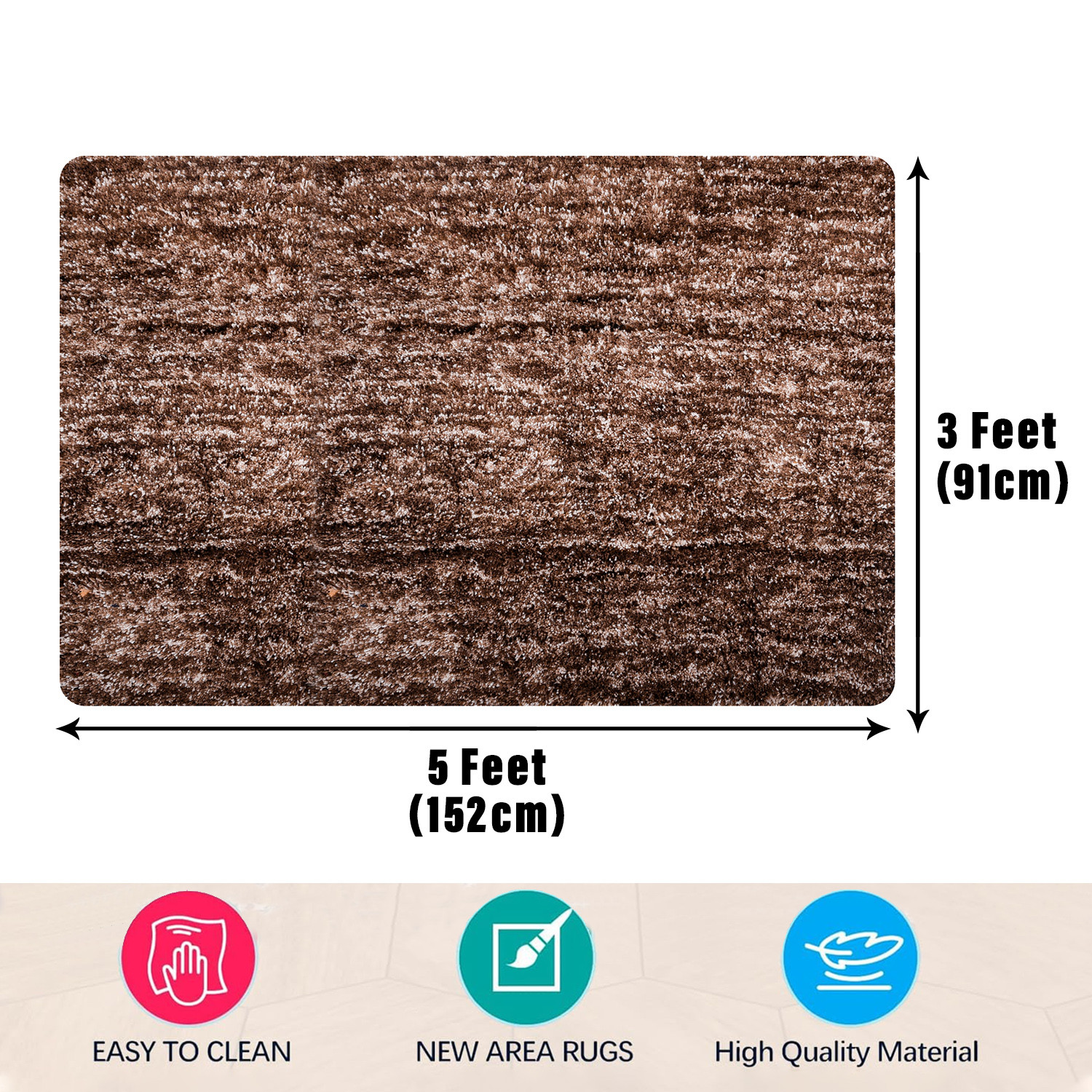 Kuber Industries Carpet | Shaggy Carpet for Living Room | Fluffy Carpet for Bedroom | Lexus Home Decor Carpet | Floor Carpet Rug | Non-Slip Bedside Rug | 3x5 Feet | Brown