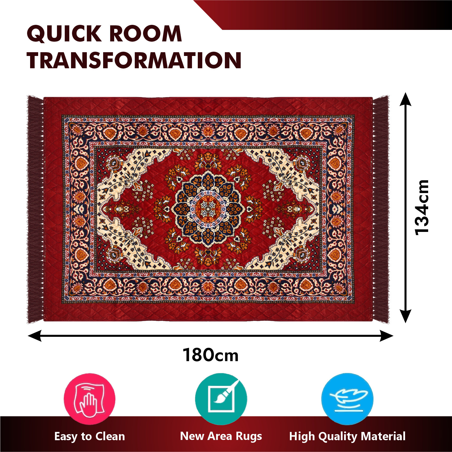 Kuber Industries Carpet | Velvet Carpet-Rug for Home Décor | Carpet Rug for Bedroom | Carpet for Living Room | Prayer-Yoga Mat | Carpet for Hall | 4x6 Ft | Maroon