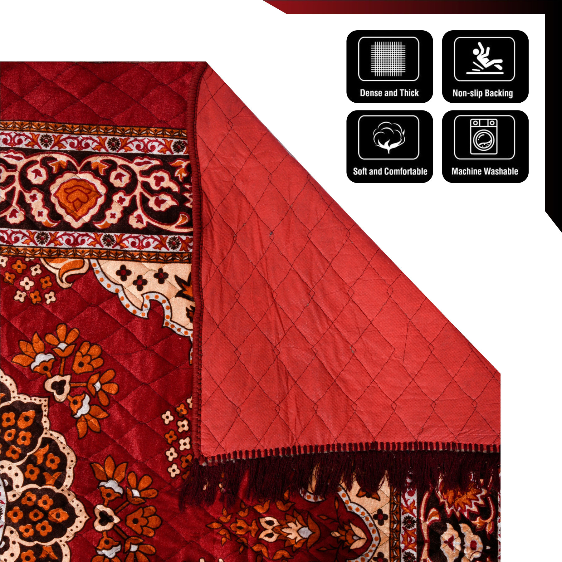 Kuber Industries Carpet | Velvet Carpet-Rug for Home Décor | Carpet Rug for Bedroom | Carpet for Living Room | Prayer-Yoga Mat | Carpet for Hall | 4x6 Ft | Maroon