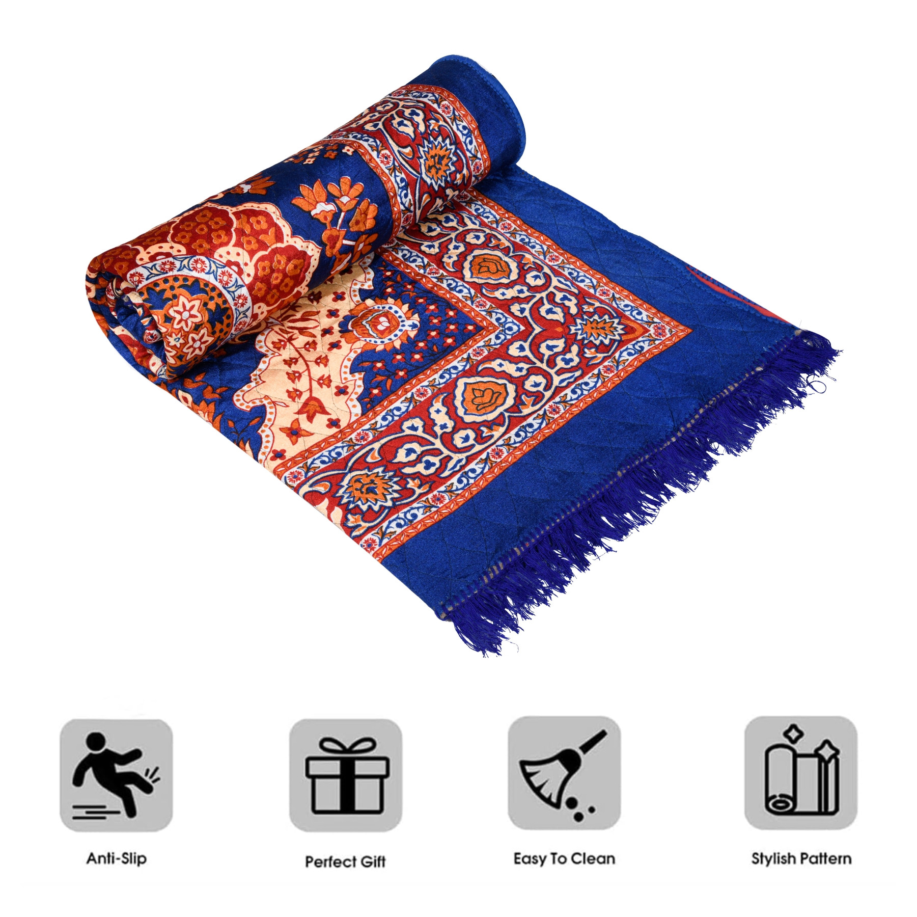 Kuber Industries Carpet | Velvet Carpet-Rug for Home Décor | Carpet Rug for Bedroom | Carpet for Living Room | Prayer-Yoga Mat | Carpet for Hall | 4x6 Ft | Blue