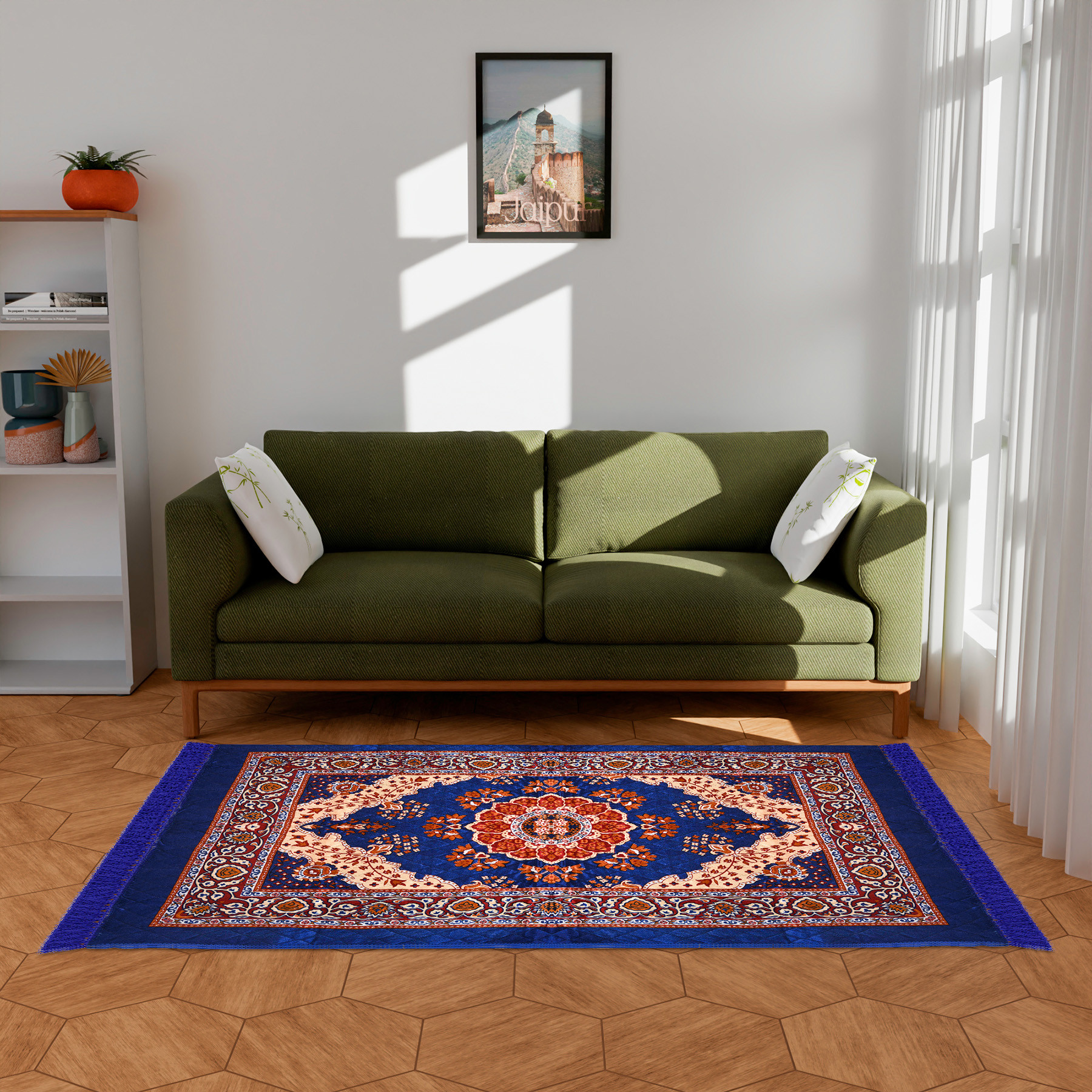 Kuber Industries Carpet | Velvet Carpet-Rug for Home Décor | Carpet Rug for Bedroom | Carpet for Living Room | Prayer-Yoga Mat | Carpet for Hall | 4x6 Ft | Blue