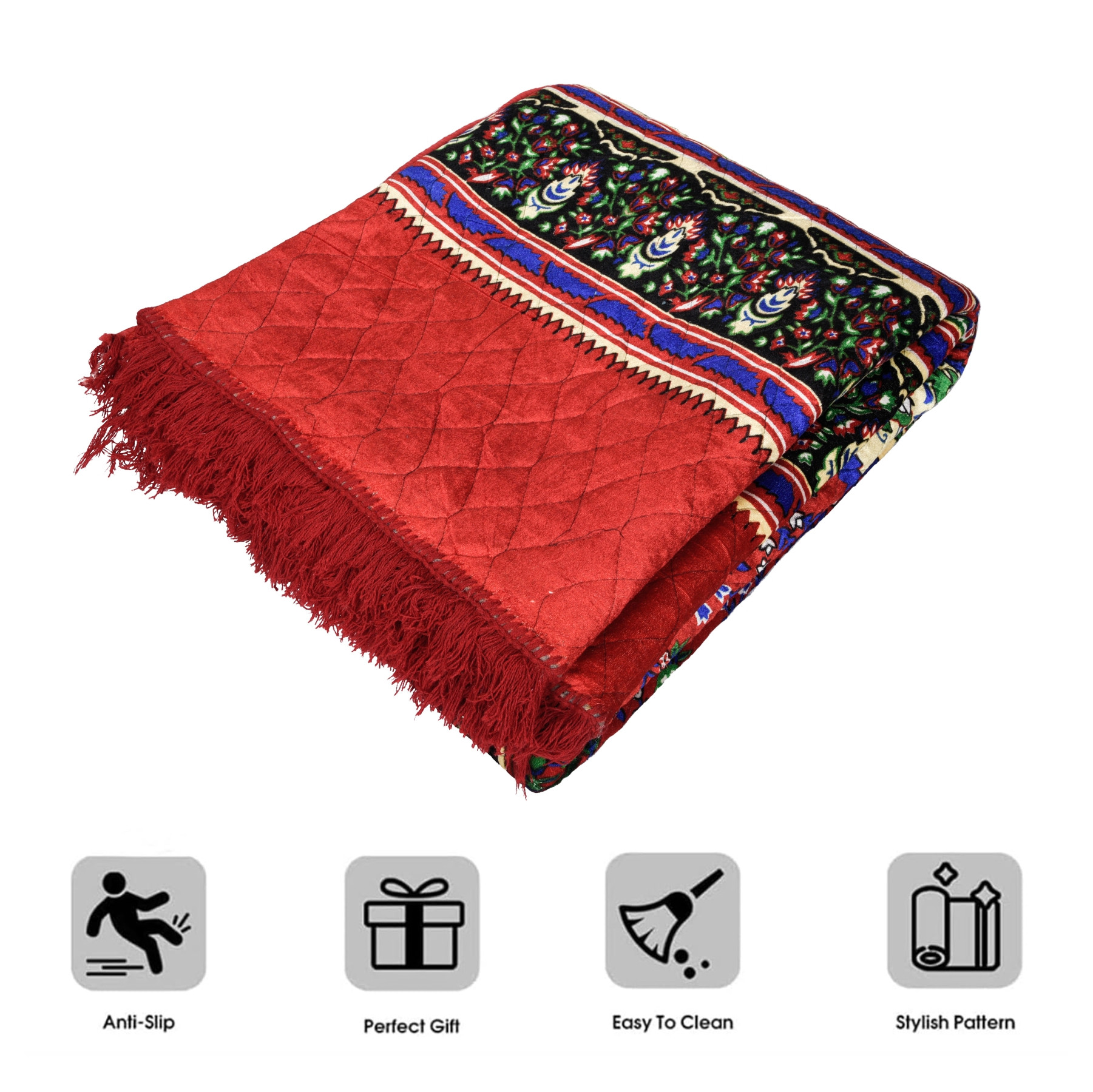 Kuber Industries Carpet | Velvet Carpet-Rug for Home Décor | Carpet Rug for Bedroom | Printed Carpet for Living Room | Prayer-Yoga Mat | Carpet for Hall | 6.5x7.5 Ft | Red