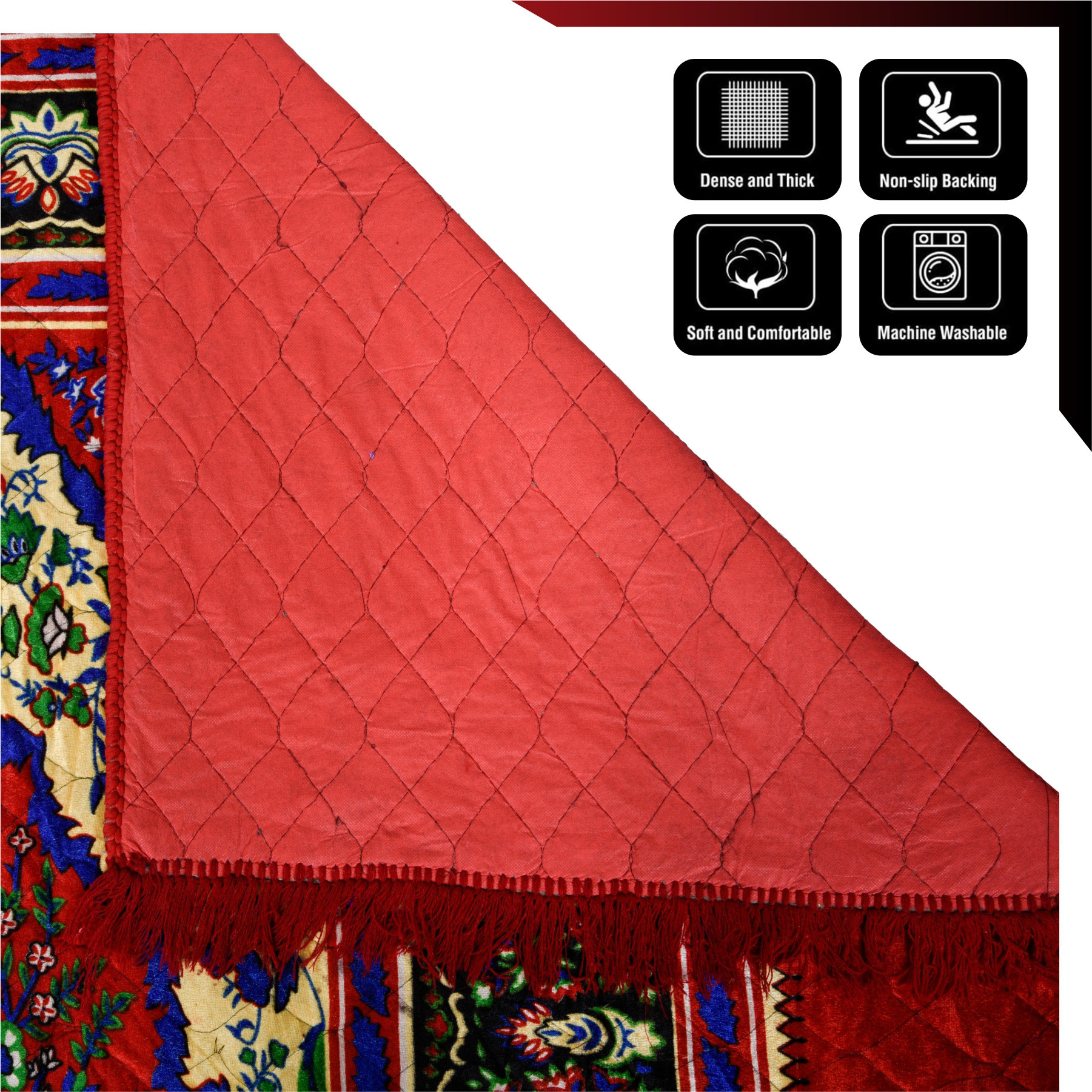 Kuber Industries Carpet | Velvet Carpet-Rug for Home Décor | Carpet Rug for Bedroom | Printed Carpet for Living Room | Prayer-Yoga Mat | Carpet for Hall | 6.5x7.5 Ft | Red