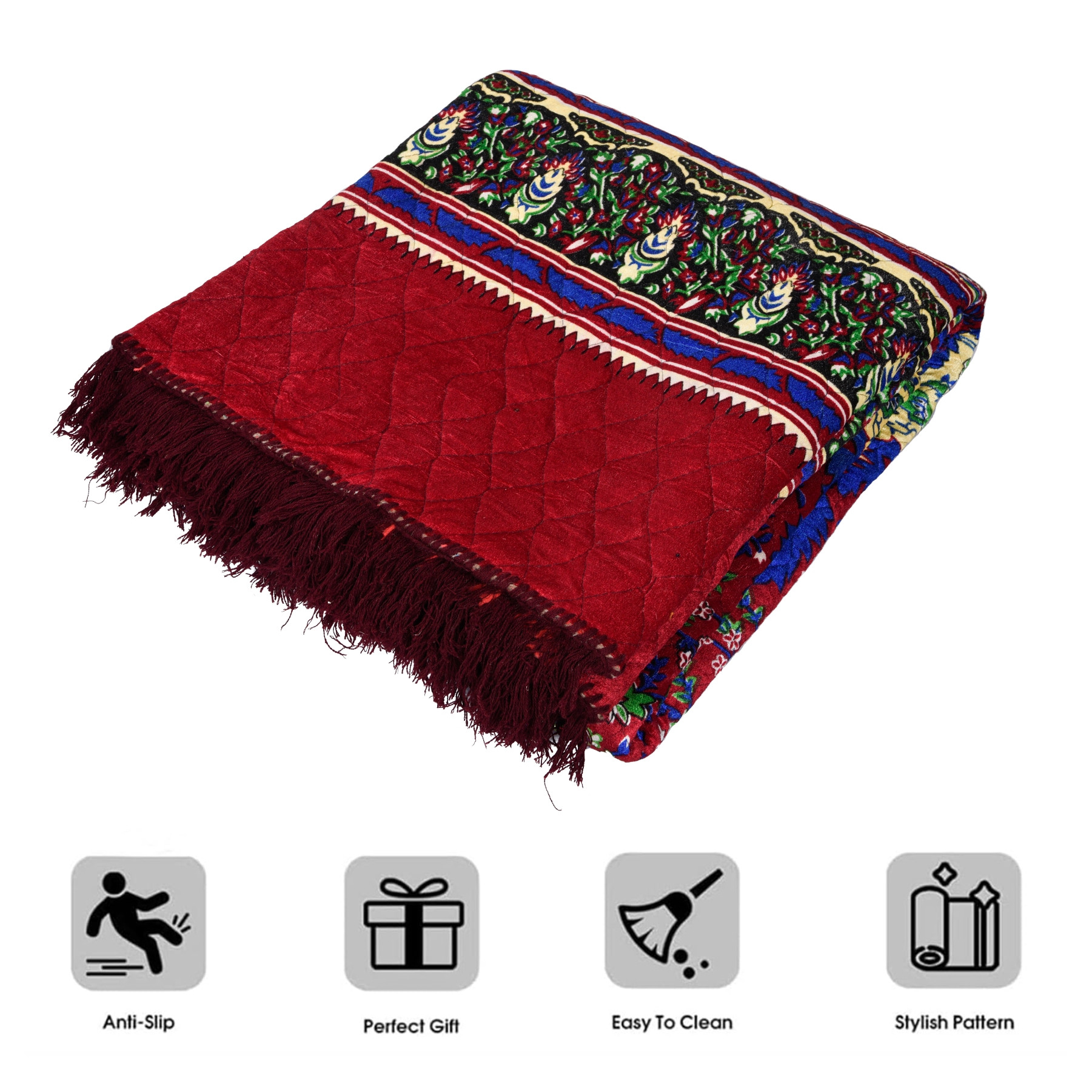 Kuber Industries Carpet | Velvet Carpet-Rug for Home Décor | Carpet Rug for Bedroom | Printed Carpet for Living Room | Prayer-Yoga Mat | Carpet for Hall | 6.5x7.5 Ft | Maroon