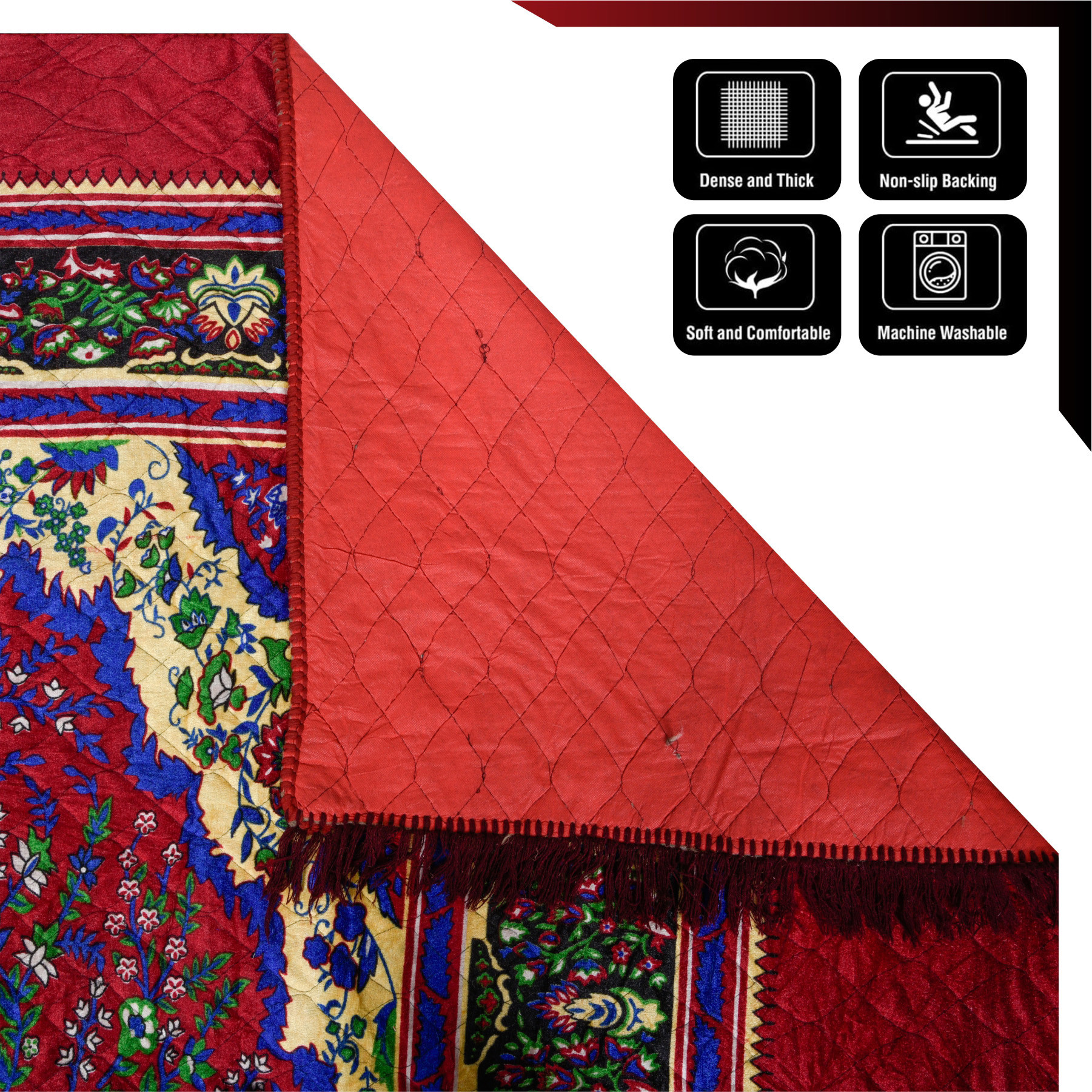 Kuber Industries Carpet | Velvet Carpet-Rug for Home Décor | Carpet Rug for Bedroom | Printed Carpet for Living Room | Prayer-Yoga Mat | Carpet for Hall | 6.5x7.5 Ft | Maroon