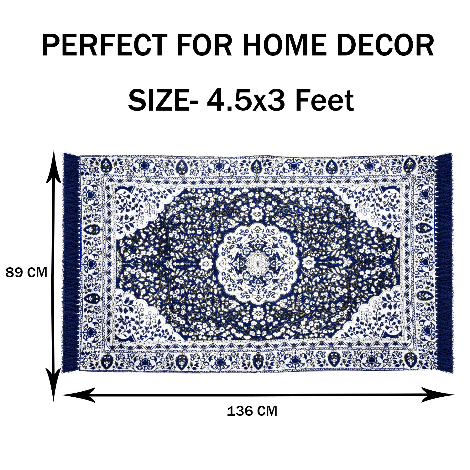 Kuber Industries Carpet | Velvet Flower Design Carpet | Super Soft Area Rugs | Carpet for Living room | Comfortable Prayer Mat | Carpet for Hall | 4.5x3 Feet | Blue