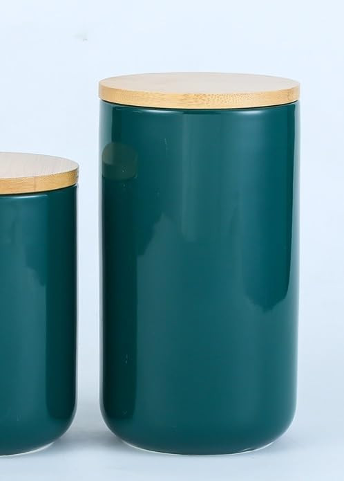 Kuber Industries Ceramic Jar | Food Storage Jar | Kitchen Storage Jar | Round Jar for Home | Sugar Storage Jar | Airtight Bamboo Lid | YX07-L-GN | 1000 ML | Green