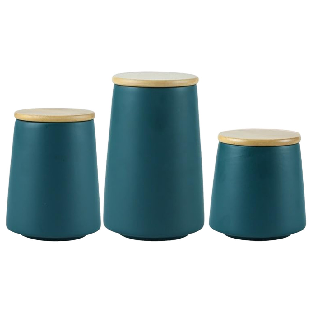 Kuber Industries Ceramic Jar | Food Storage Jar | Kitchen Storage Jar | Round Jar for Home | Sugar Storage Jar | Airtight Bamboo Lid | YX04-3-GN | 3 Piece Set | 500 | 700 | 850 ML | Green