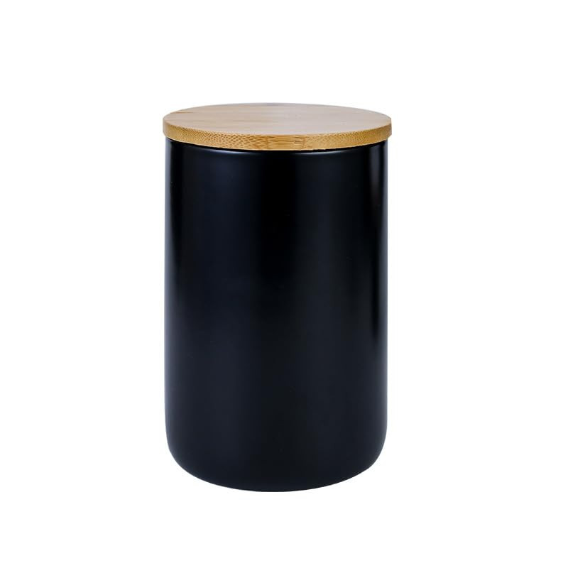 Kuber Industries Ceramic Jar | Food Storage Jar | Kitchen Storage Jar | Round Jar for Home | Sugar Storage Jar | Airtight Bamboo Lid | YX07-L-BK | 1000 ML | Black