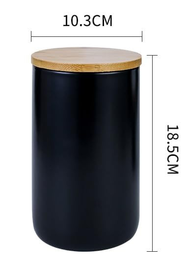 Kuber Industries Ceramic Jar | Food Storage Jar | Kitchen Storage Jar | Round Jar for Home | Sugar Storage Jar | Airtight Bamboo Lid | YX07-L-BK | 1000 ML | Black