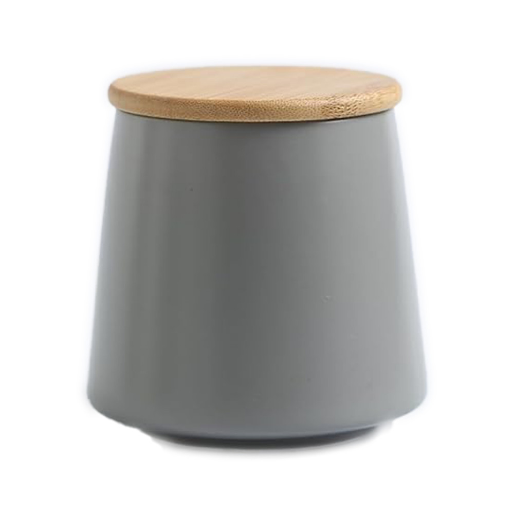 Kuber Industries Ceramic Jar | Food Storage Jar | Kitchen Storage Jar | Round Jar for Home | Sugar Storage Jar | Airtight Bamboo Lid | YX01-S-GY | 500 ML | Gray