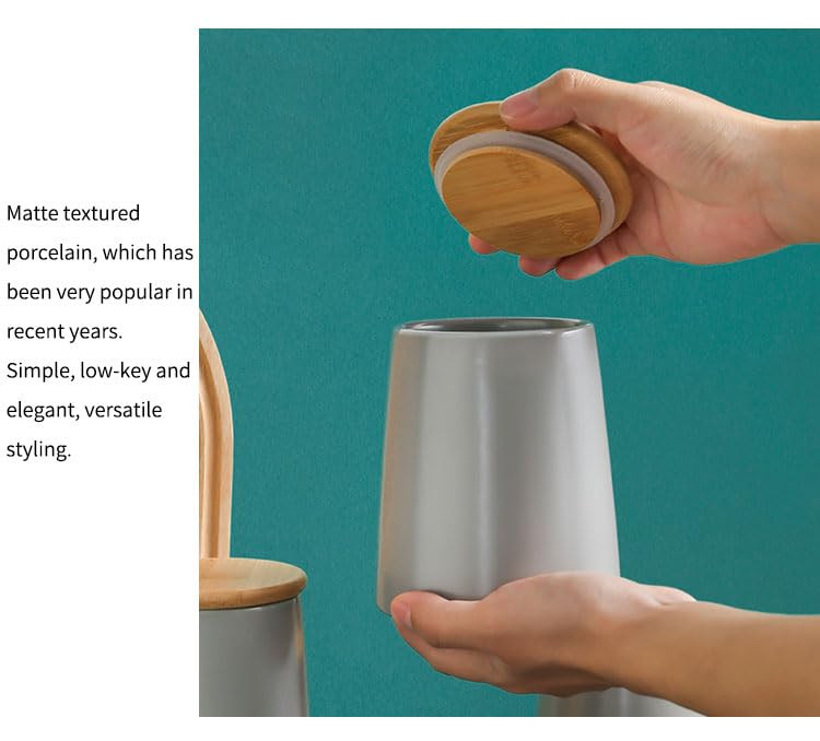 Kuber Industries Ceramic Jar | Food Storage Jar | Kitchen Storage Jar | Round Jar for Home | Sugar Storage Jar | Airtight Bamboo Lid | YX01-S-GY | 500 ML | Gray