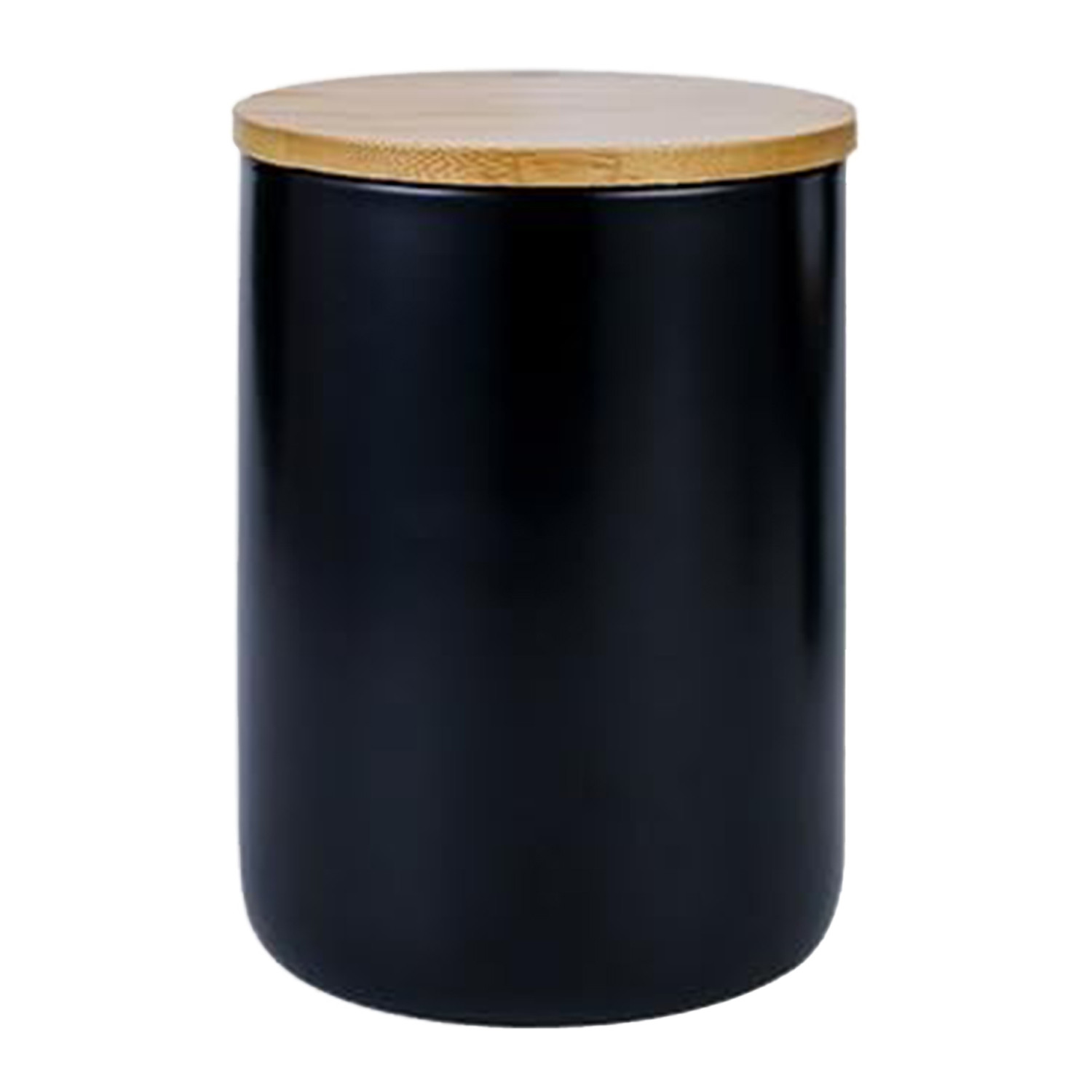 Kuber Industries Ceramic Jar | Food Storage Jar | Kitchen Storage Jar | Round Jar for Home | Sugar Storage Jar | Airtight Bamboo Lid | YX06-M-BK | 800 ML | Black
