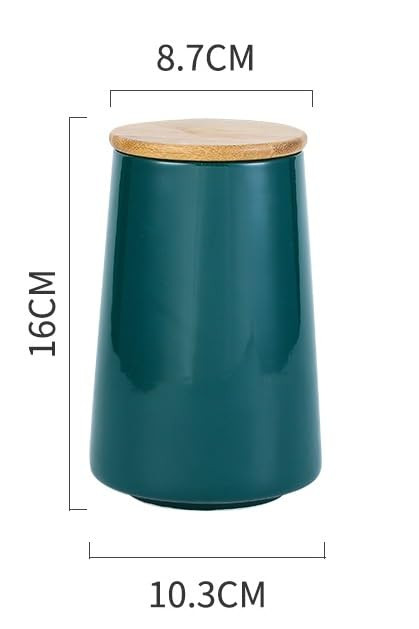 Kuber Industries Ceramic Jar | Food Storage Jar | Kitchen Storage Jar | Round Jar for Home | Sugar Storage Jar | Airtight Bamboo Lid | YX03-L-GN | 850 ML | Green