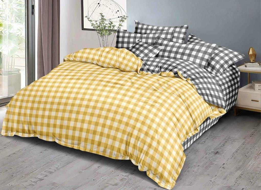 Kuber Industries Check Design Glace Cotton Double Bedsheet with 2 Pillow Covers (Yellow)