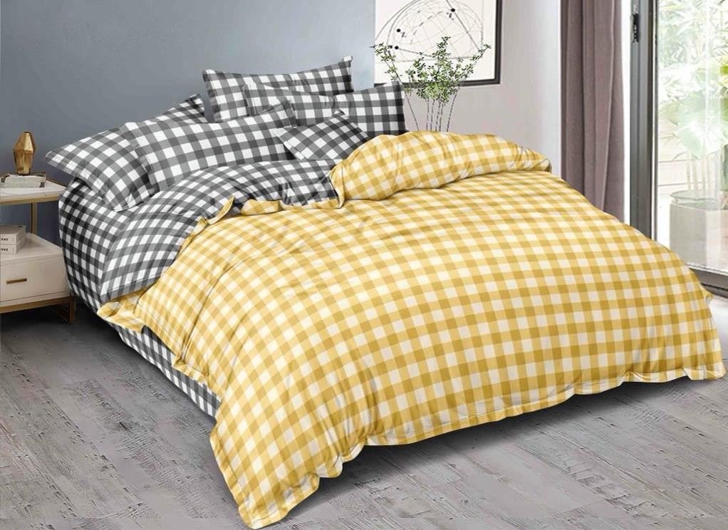 Kuber Industries Check Design Glace Cotton Double Bedsheet with 2 Pillow Covers (Yellow)
