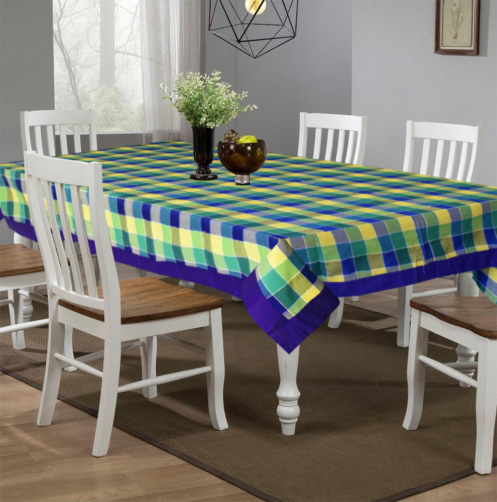 Kuber Industries Check Print Cotton Dining Table Cover/Table Cloth For Home Decorative Luxurious 6 Seater, 60&quot;x90&quot; (Green) 54KM4271