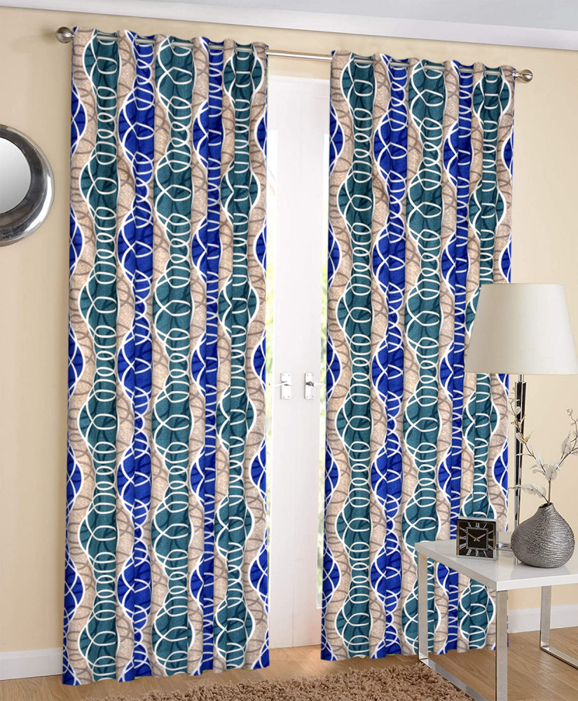 Kuber Industries Circle Print Room Darkening Door Curtain, 7 Feet (Cream &amp; Blue)