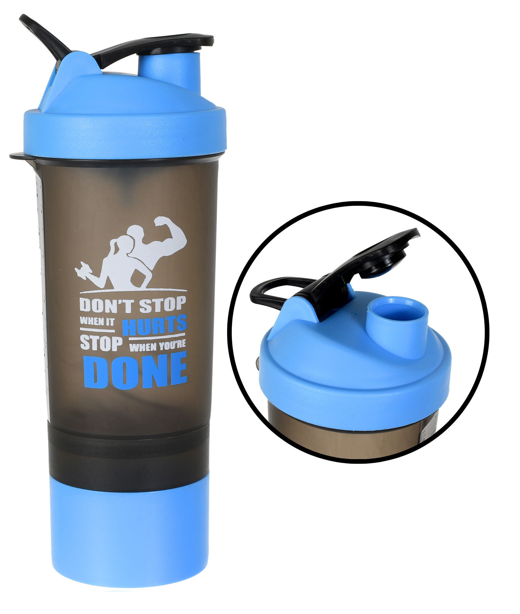 Kuber Industries Classic Shaker Bottle Perfect for Protein Shakes and Pre Workout with Pill Organizer and Storage for Protein Powder (Blue)